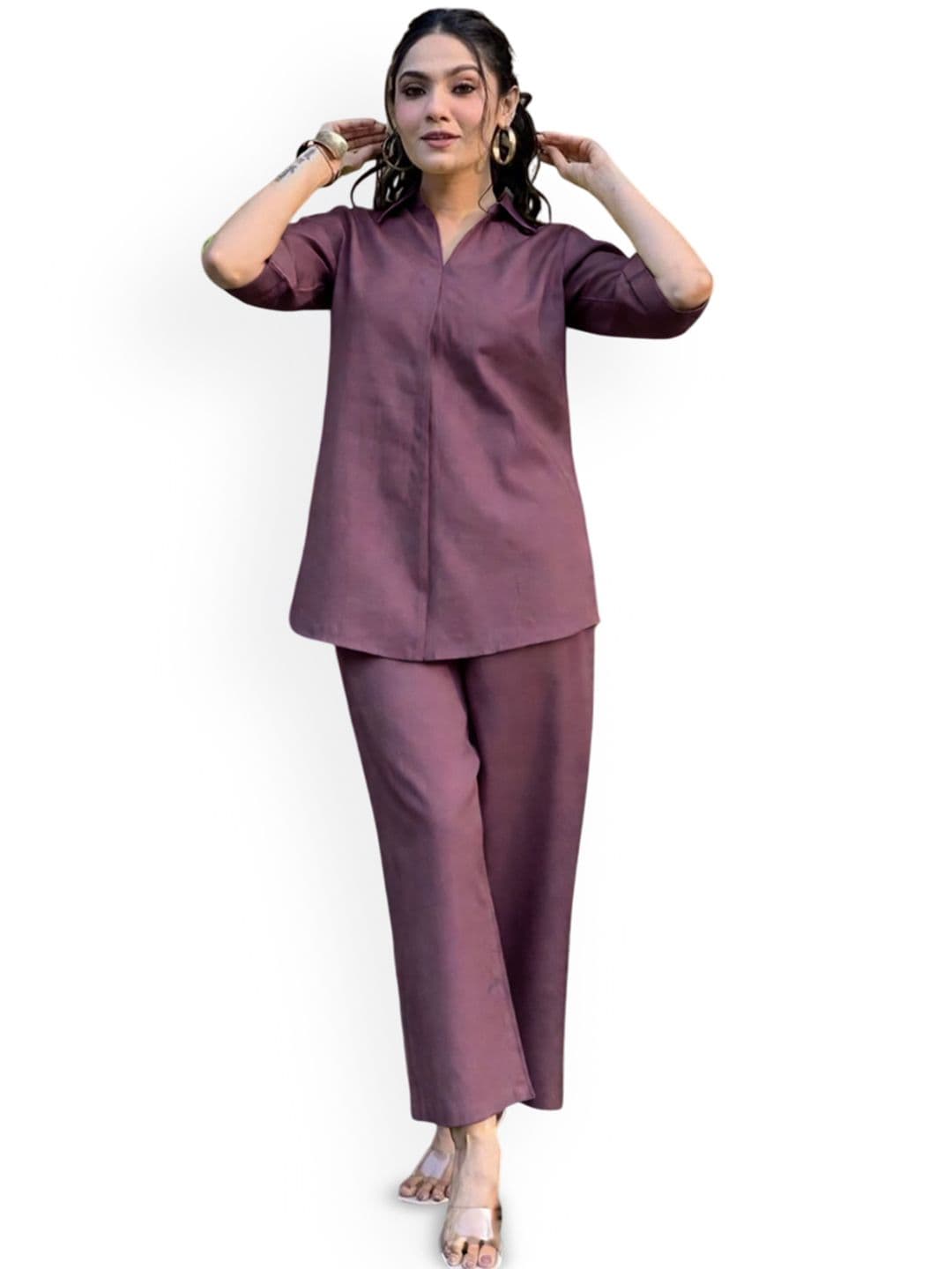 ALLEN WEAVE Shirt Collar Tunic With Trousers - view 1