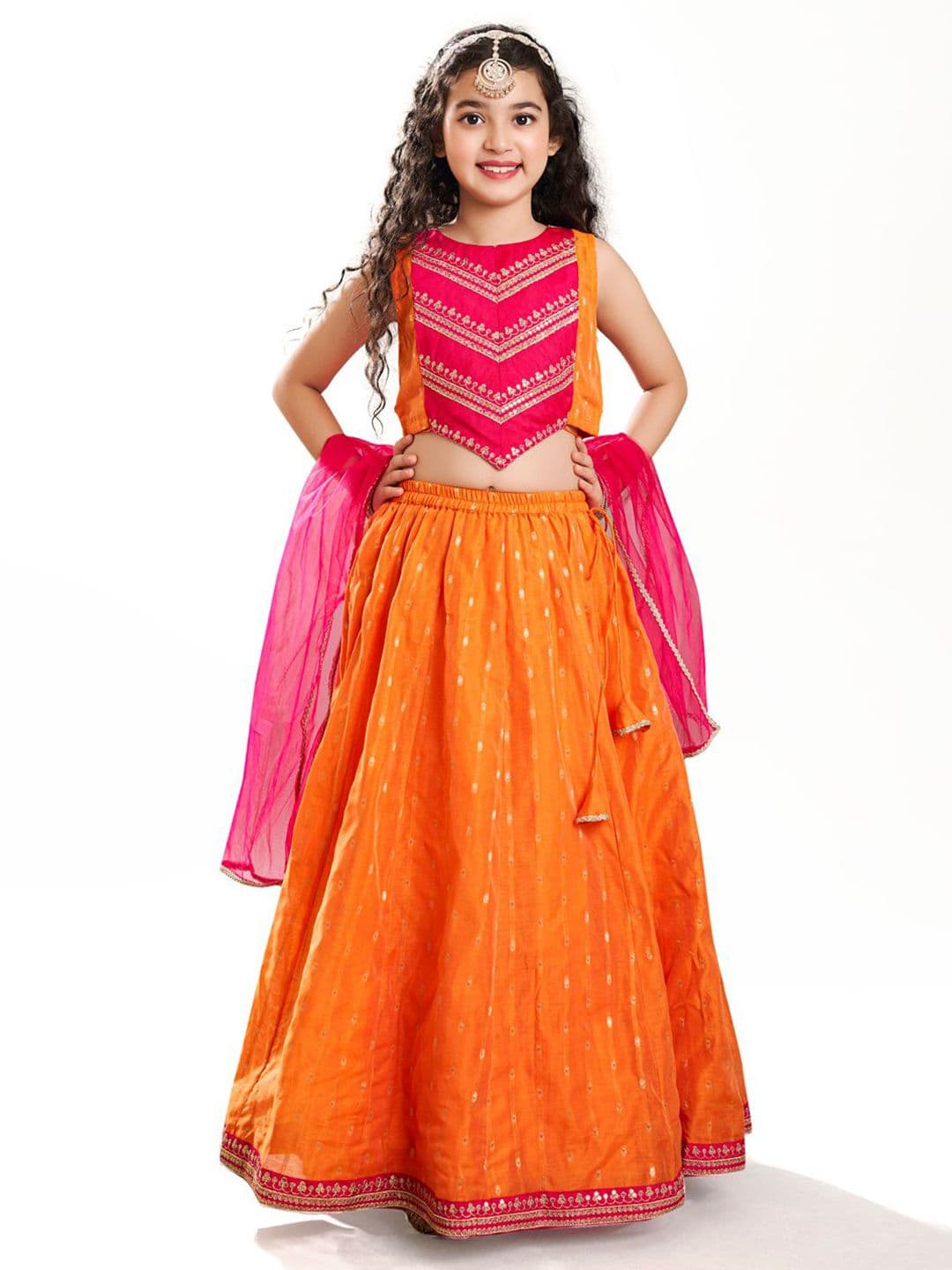 Bitiya by Bhama Girls Embroidered Thread Work Ready to Wear Lehenga & Blouse With Dupatta - view 1