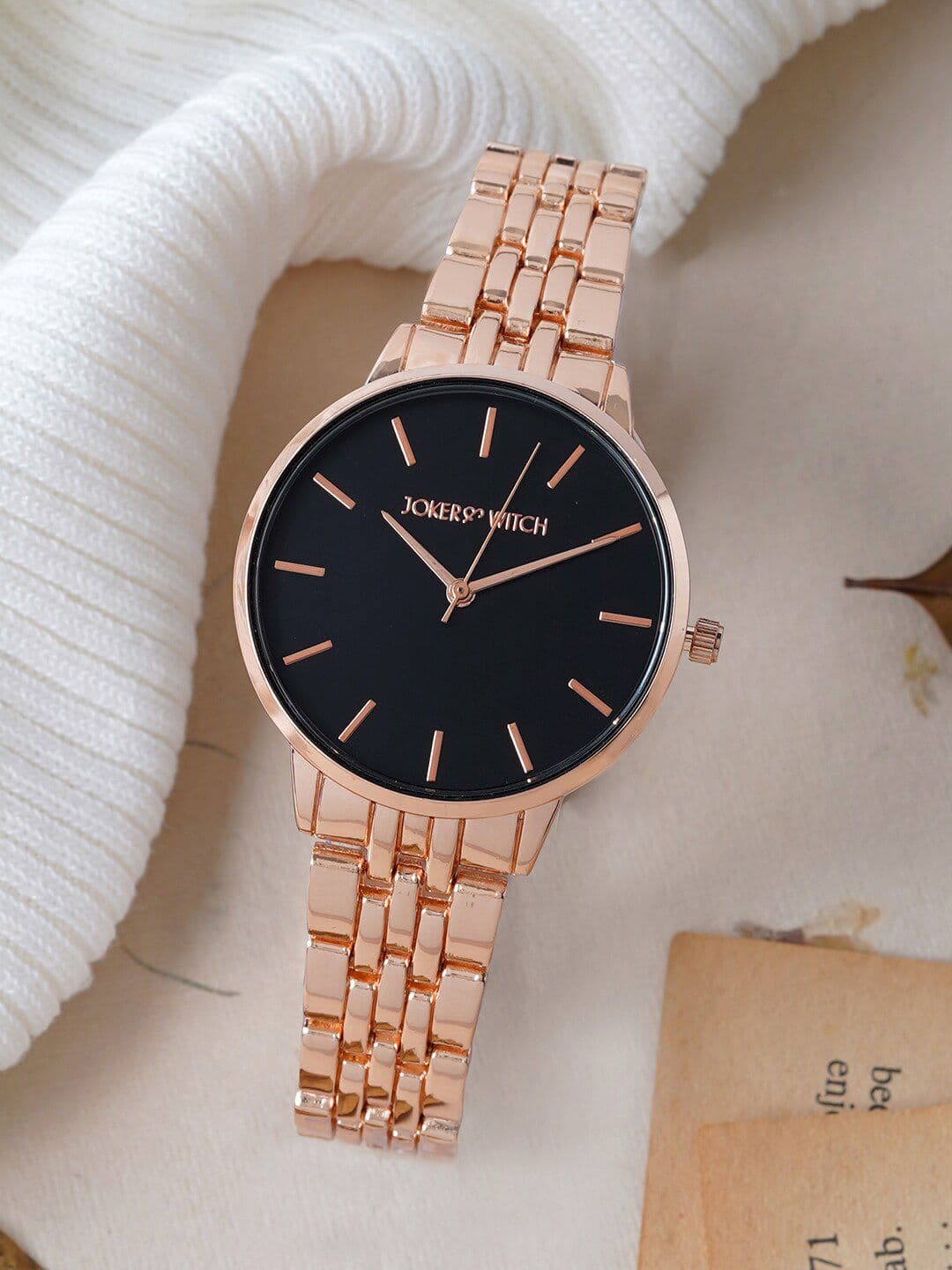 JOKER & WITCH Women Black Printed Dial & Rose Gold Toned Bracelet Style Straps Analogue Watch - view 1