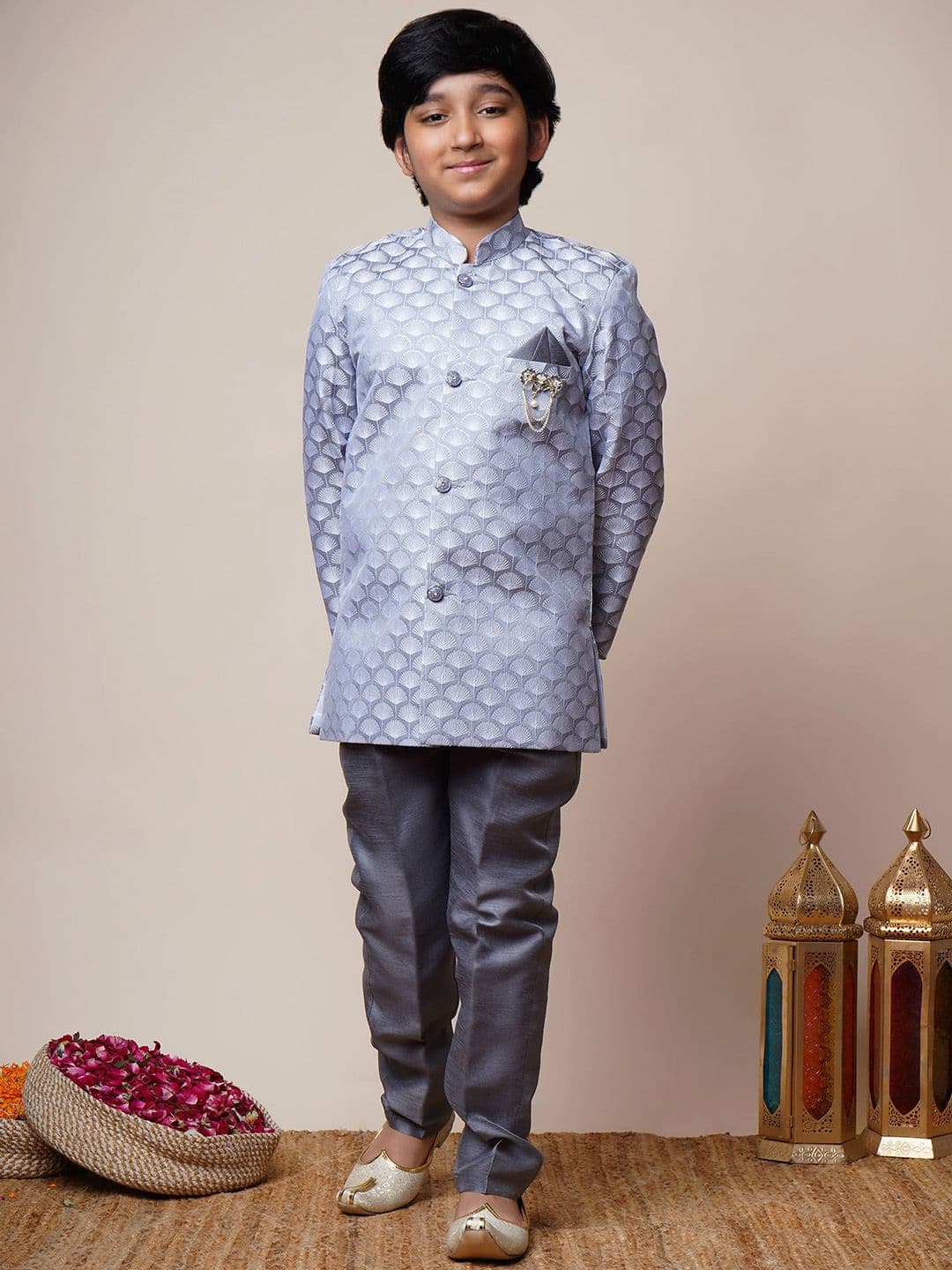 BT DEZINES Boys Jacquard Scallop Motifs Sherwani - view 1