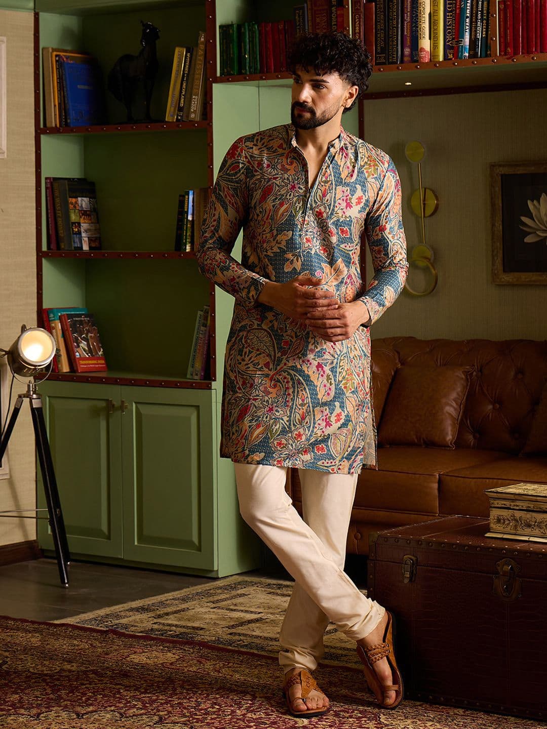 CHHAAP Floral Printed Mandarin Collar Straight Polyester Kurta - view 1