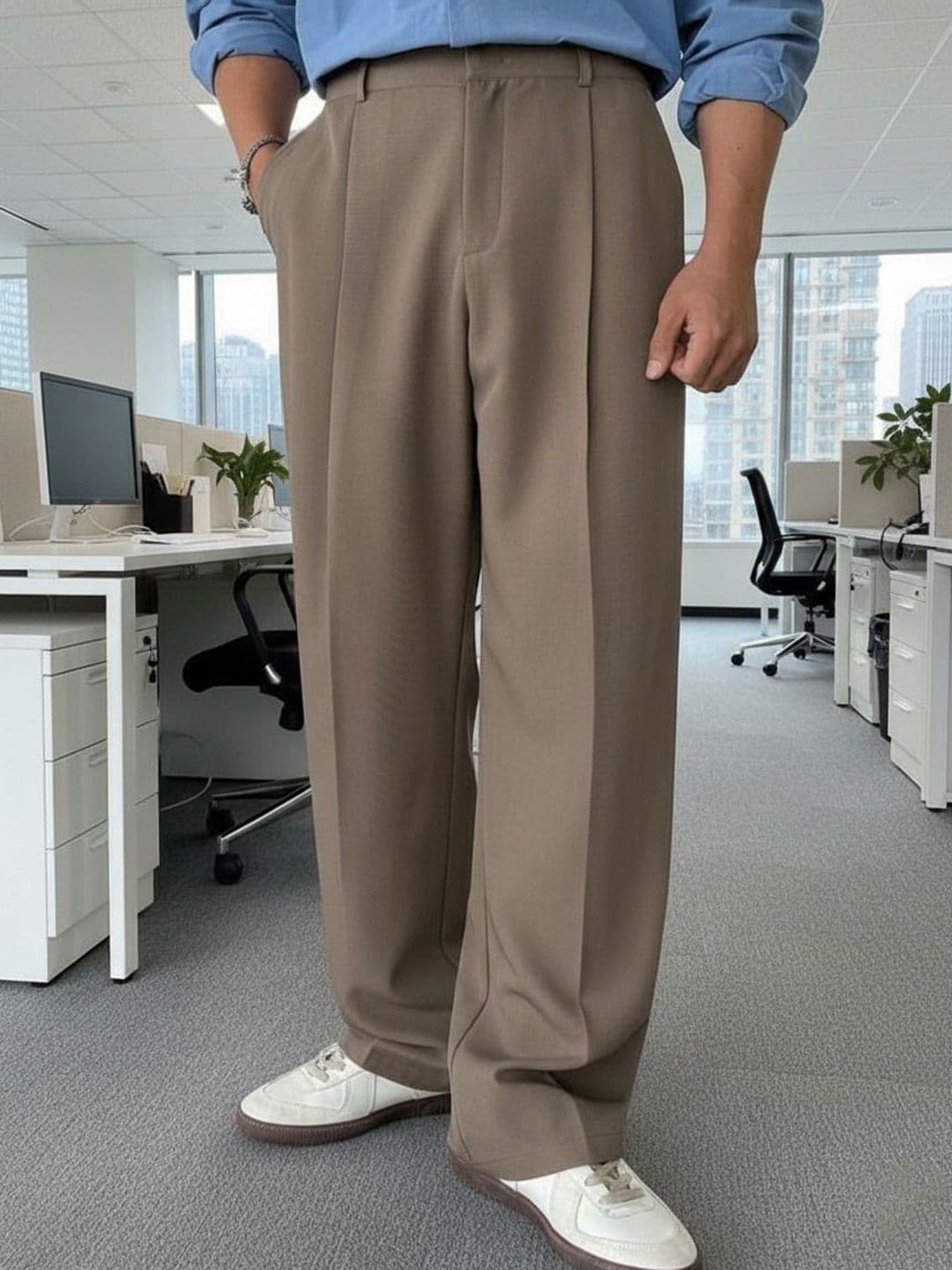 BROADSTAR Men Relaxed Straight Leg Straight Fit Easy Wash Pleated Korean Pants - view 1