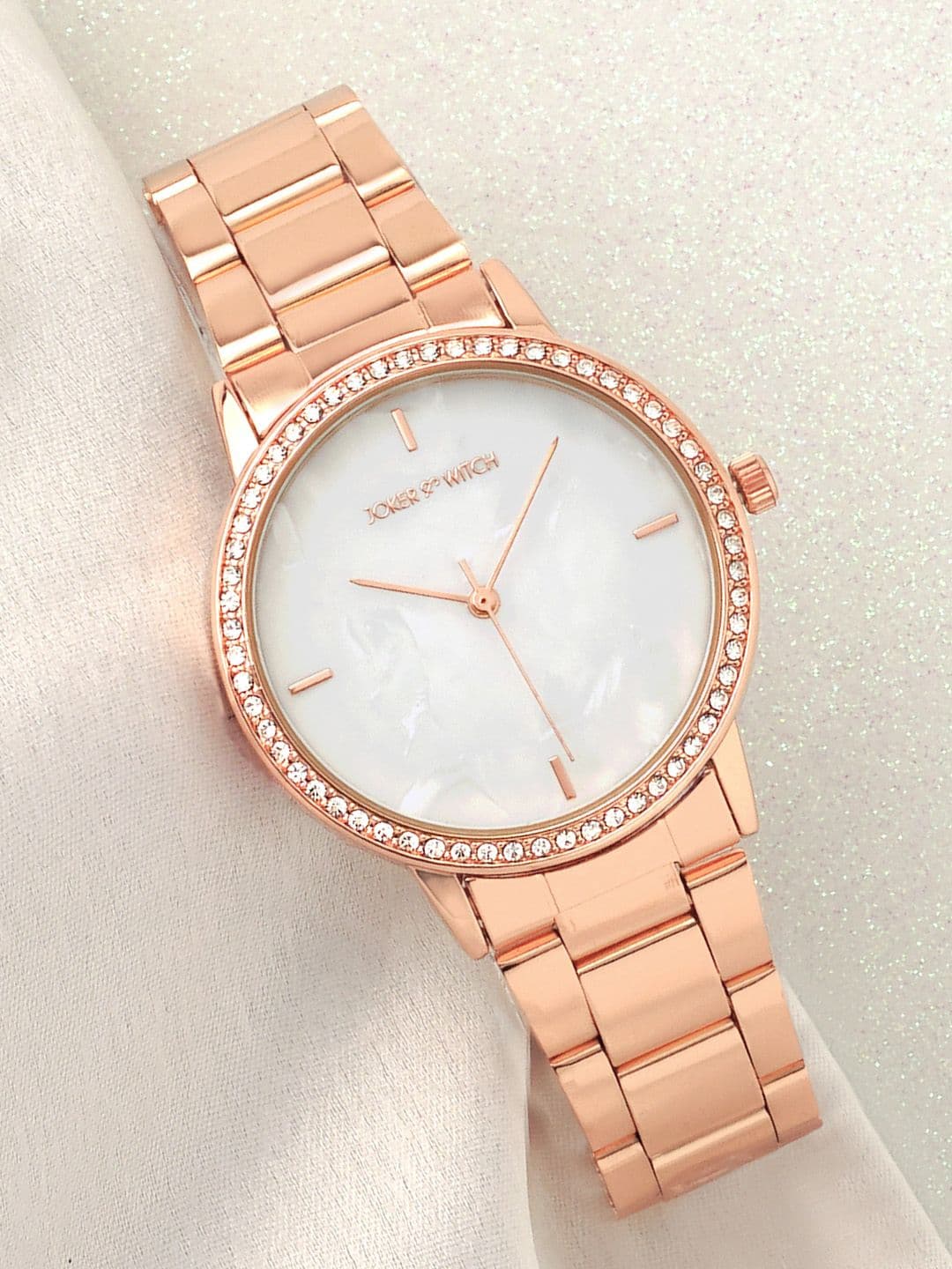 JOKER & WITCH Women White Dial & Rose Gold Toned Stainless Steel Bracelet Style Straps Analogue Watch - view 1