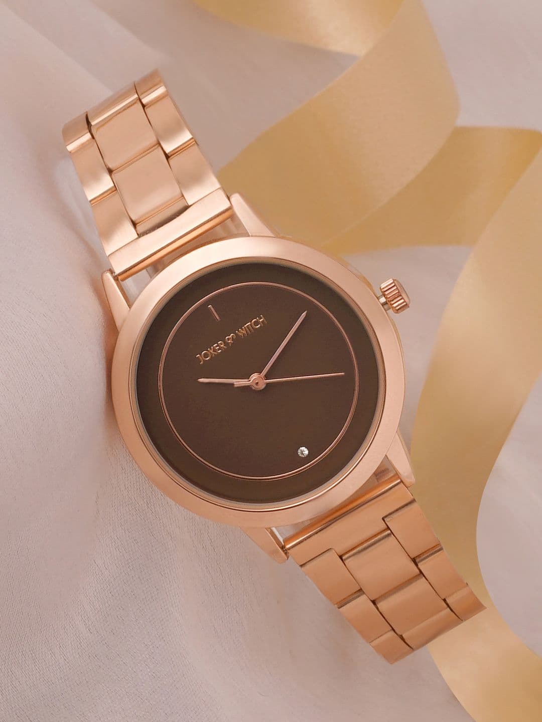 JOKER & WITCH Women Brown Embellished Dial & Rose Gold Toned Analogue Watch - view 1