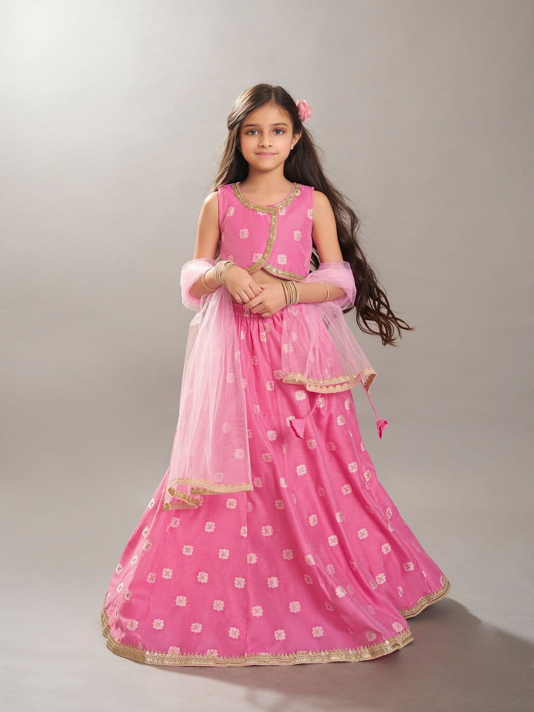Bitiya by Bhama Girls Floral Woven Design Ready to Wear Lehenga & Blouse With Dupatta - view 1