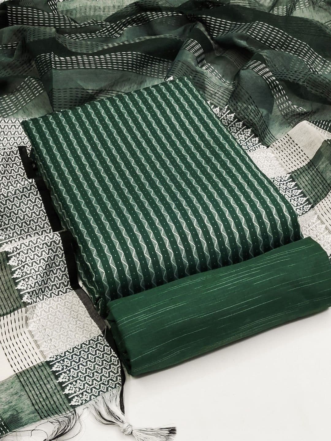 Rangtulika Ethnics Striped Woven Design Zari Organza Unstitched Dress Material - view 1