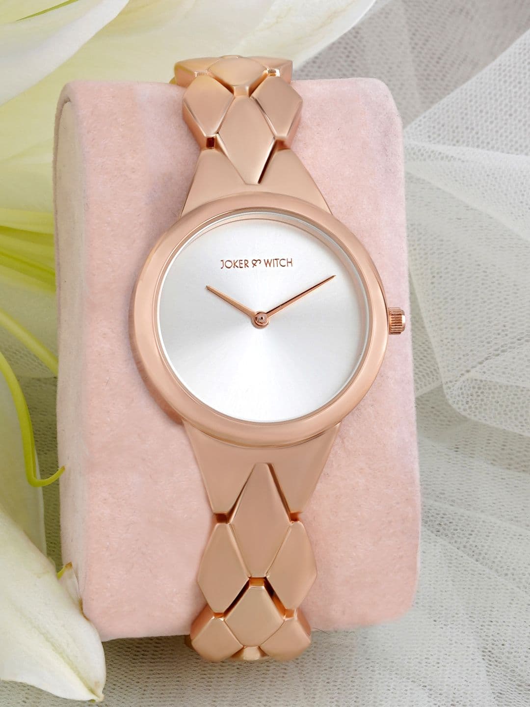JOKER & WITCH Women White Dial & Rose Gold Toned Stainless Steel Bracelet Style Straps Analogue Watch - view 1