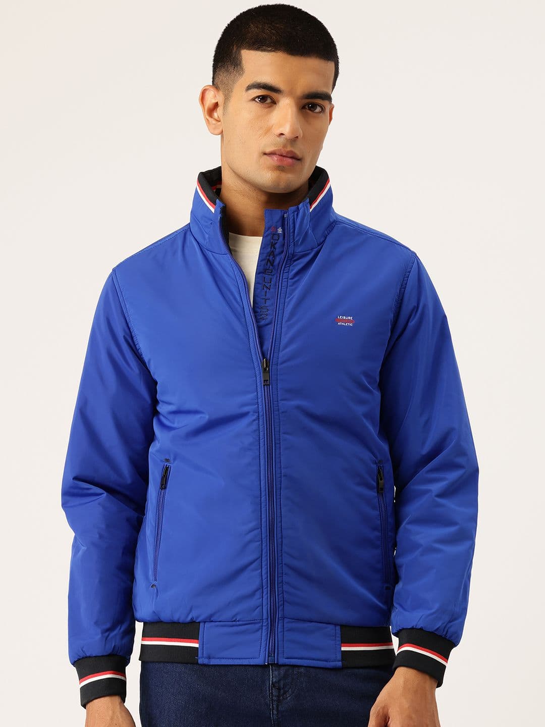 Okane Contrast Trims Mock Collar Reversible Bomber Jacket - view 1