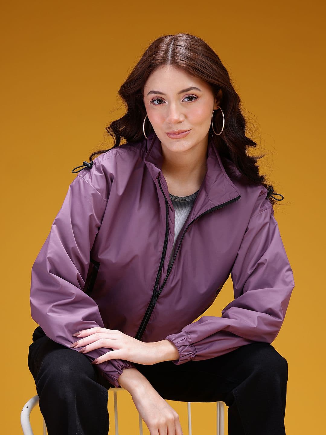 HERE&NOW Contrast Taping Toggle Detail Crop Windcheater Jacket - view 1