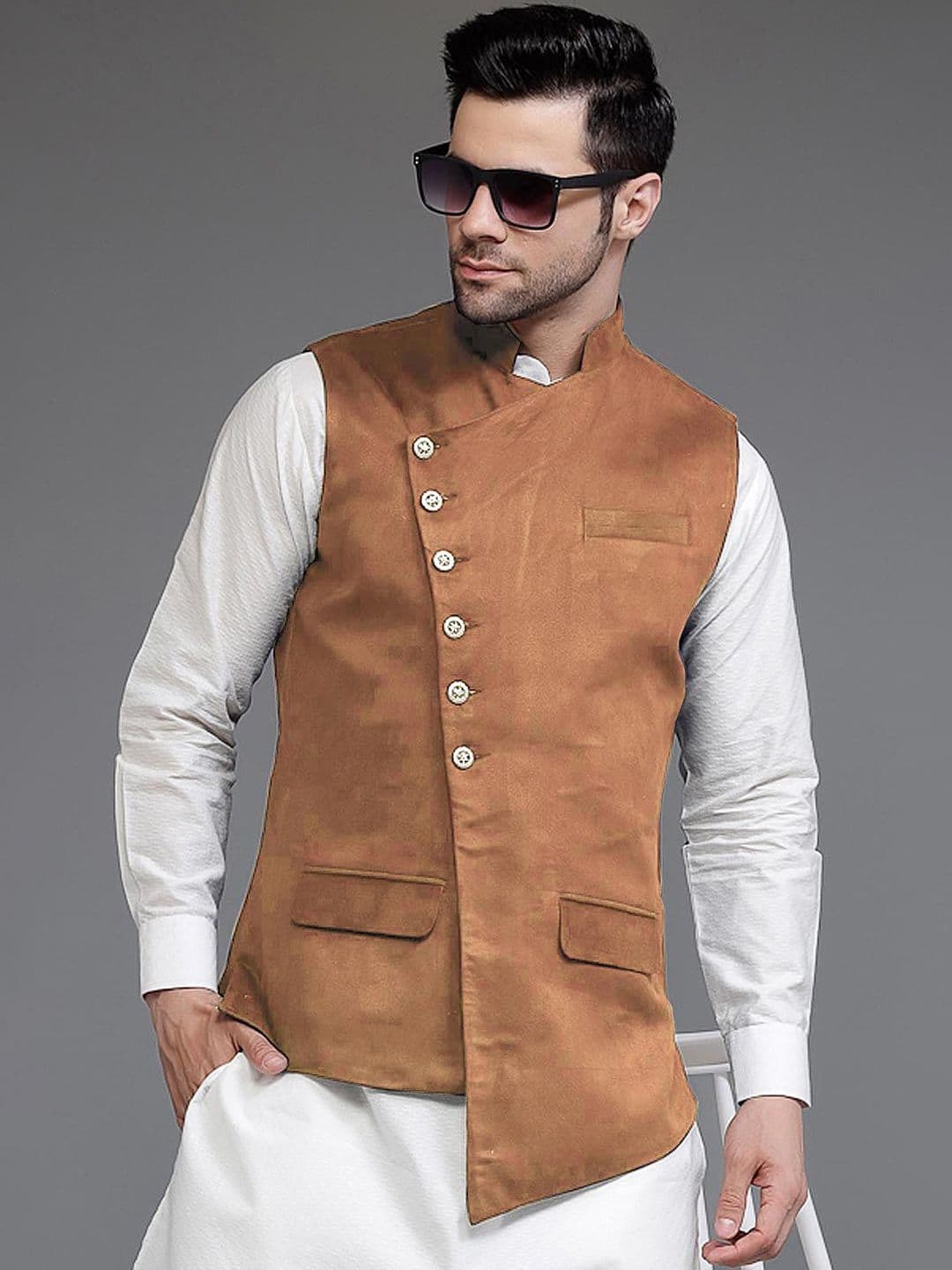 Utsav Fashion Men Velvet Mandarin Collar Nehru Jacket - view 1