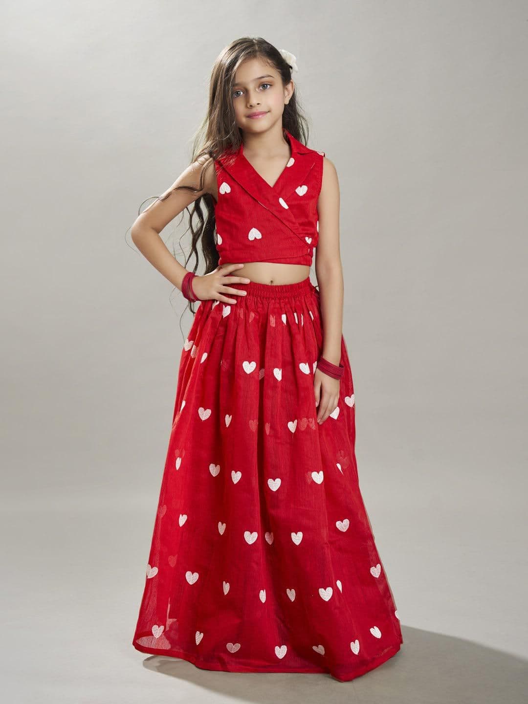 Bitiya by Bhama Girls Embroidered Shirt Collar Thread Work Ready to Wear Lehenga & Blouse - view 1