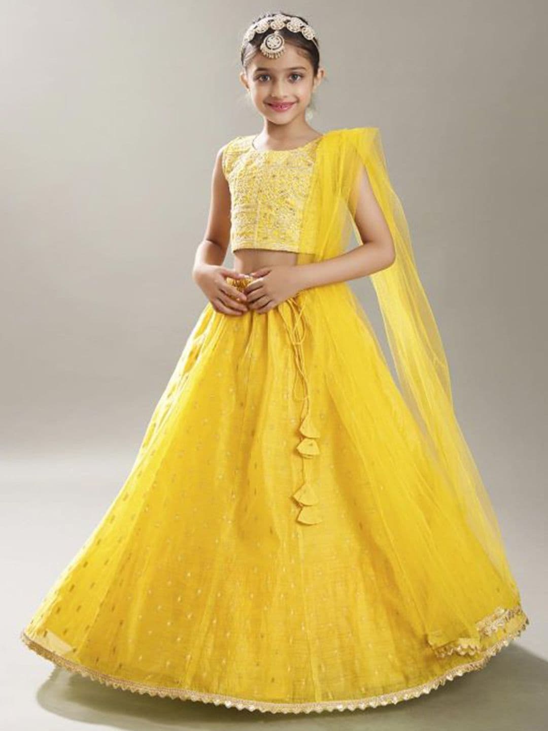 Bitiya by Bhama Girls Floral Embroidered Ready to Wear Lehenga & Blouse With Dupatta - view 1