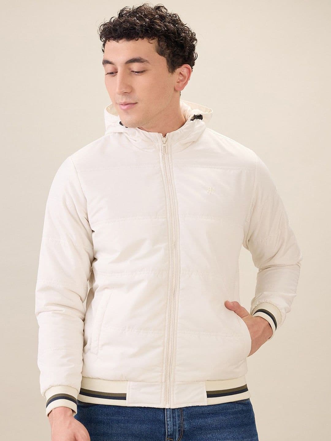 Raymond Men Hooded Solid Lightweight Bomber Jacket - view 1