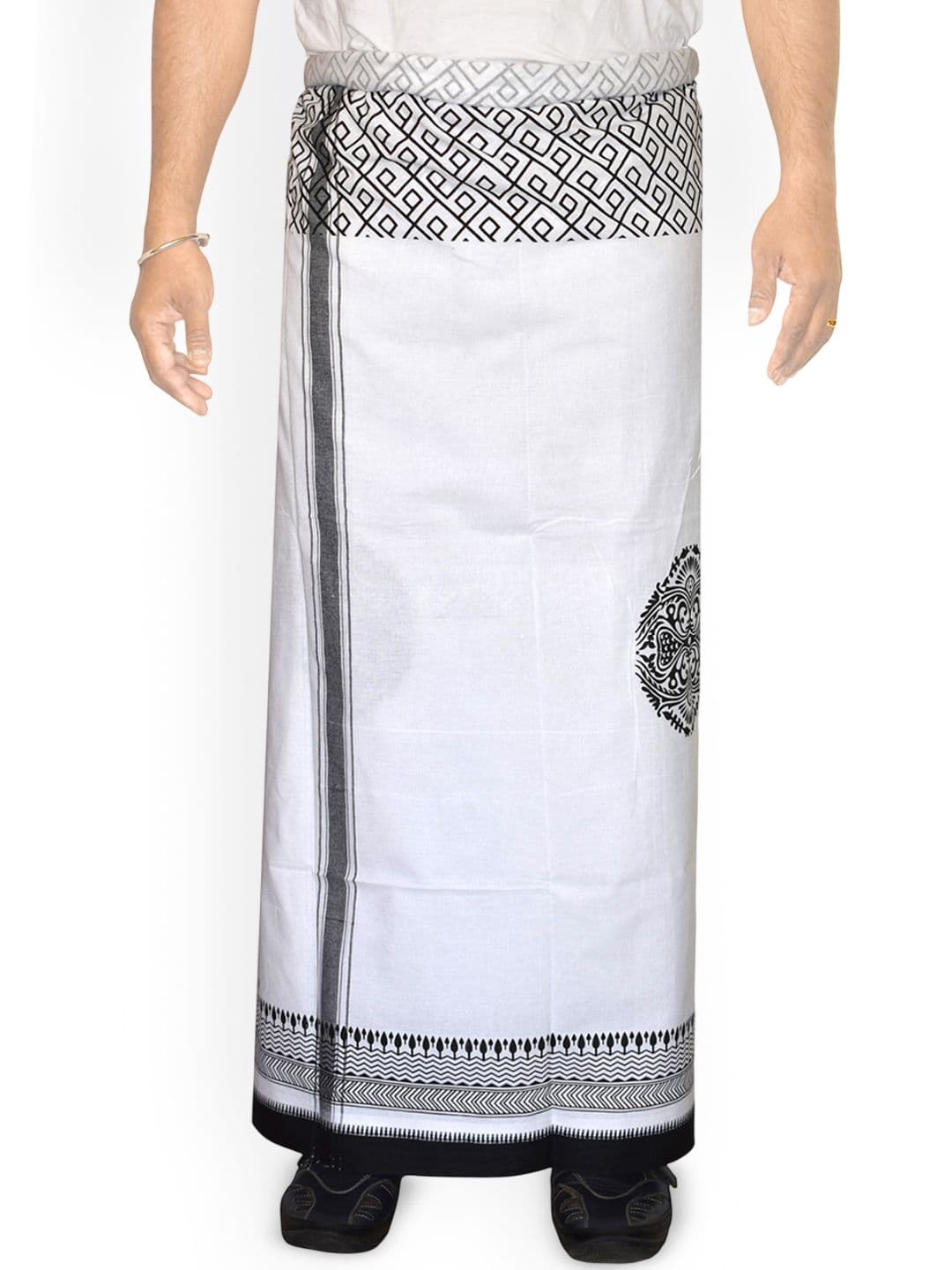 TUNI MANI Men Pure Cotton Dhoti with Elegant Decorative Border - view 1