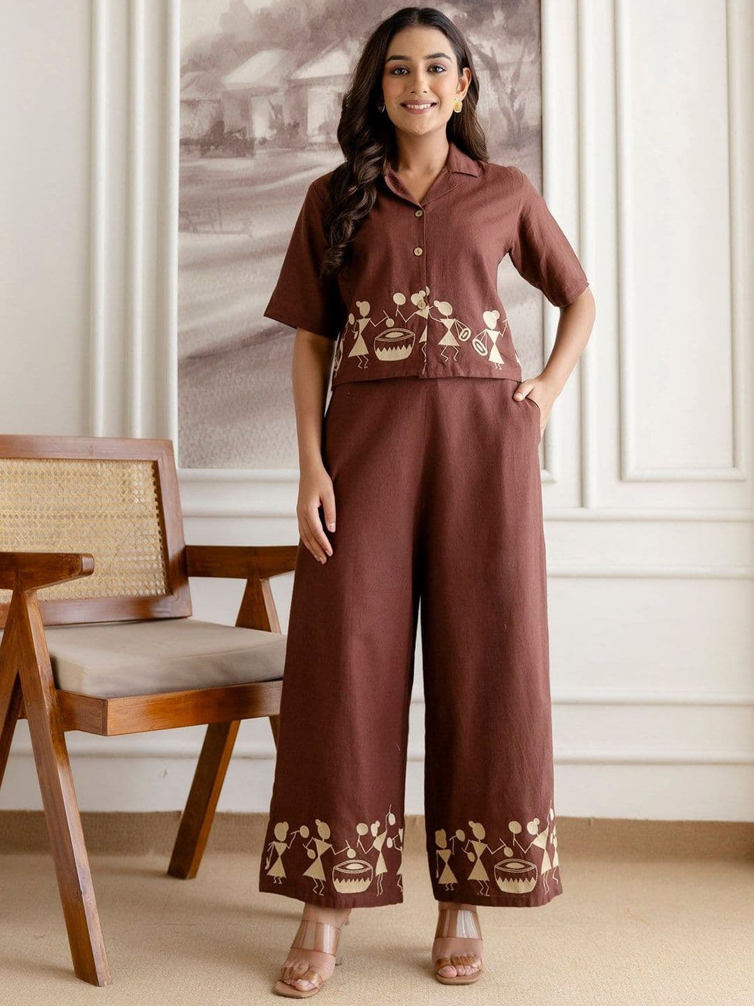 ANEEMA Embroidered Pure Cotton Shirt & Trouser Co-Ord Set - view 1