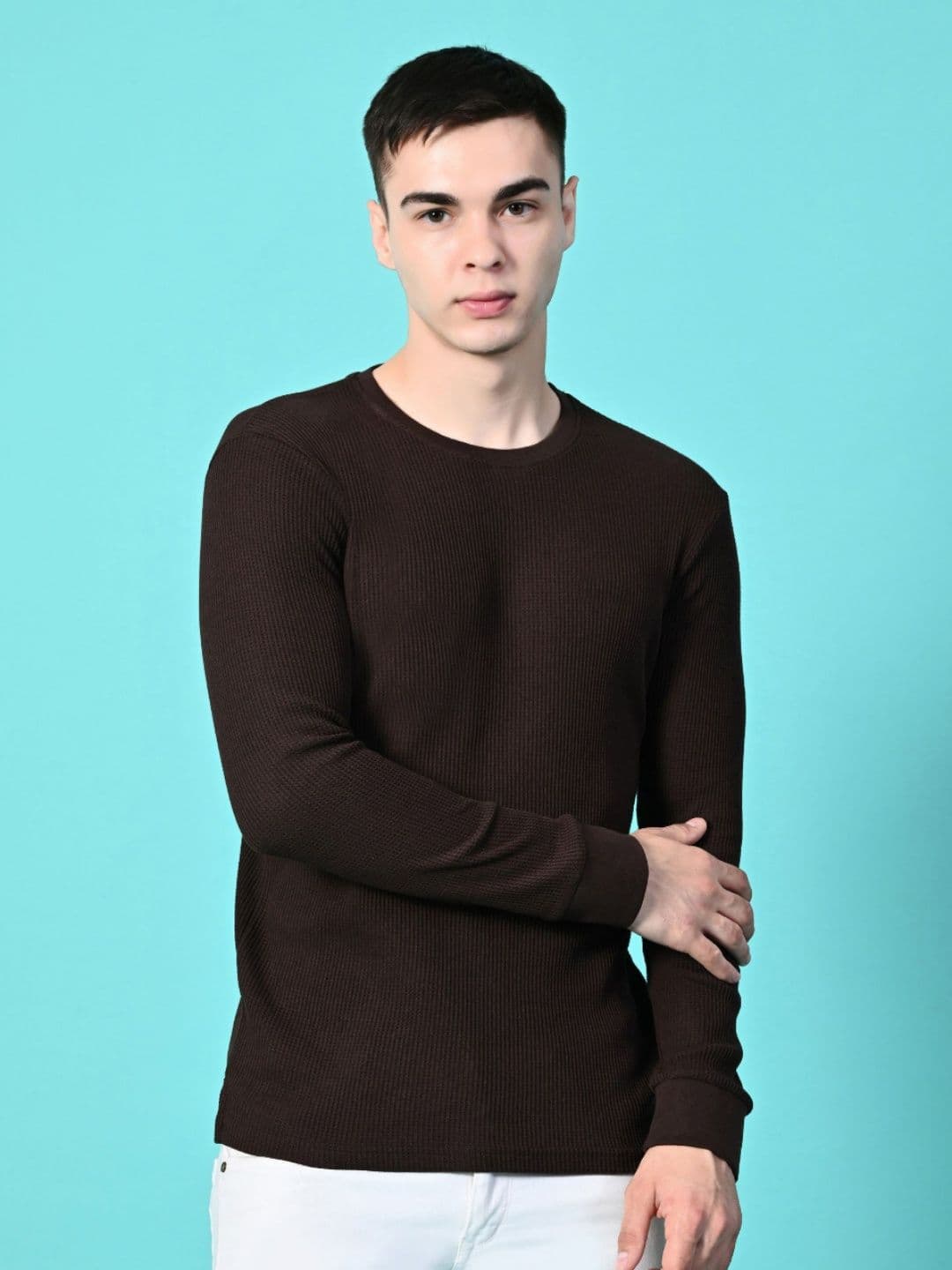 Mast & Harbour Self Design Round Neck Cotton Regular Fit T-shirt - view 1