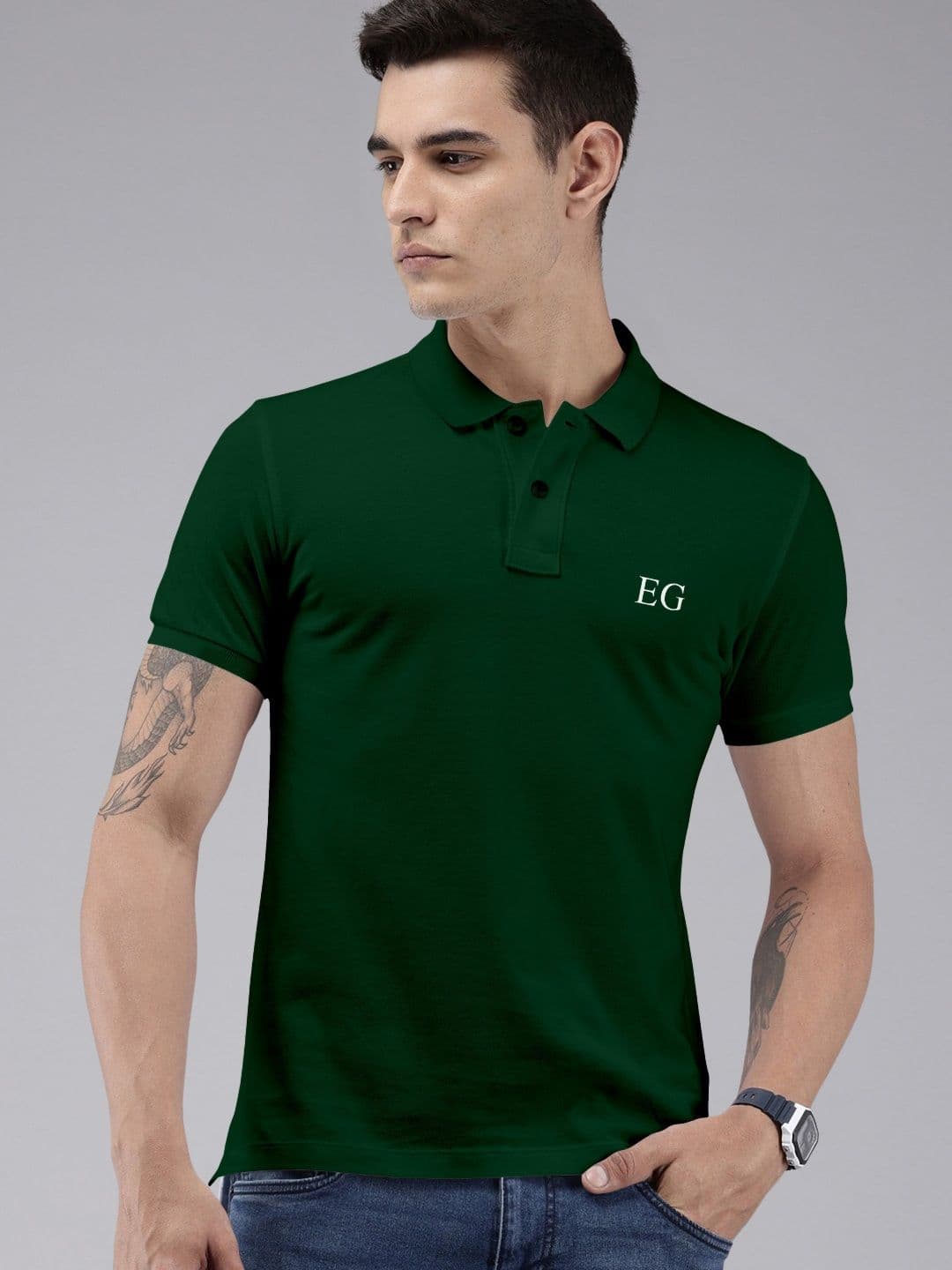 THE EG STORE Men Solid Polo Collar Cotton T-shirt - view 1