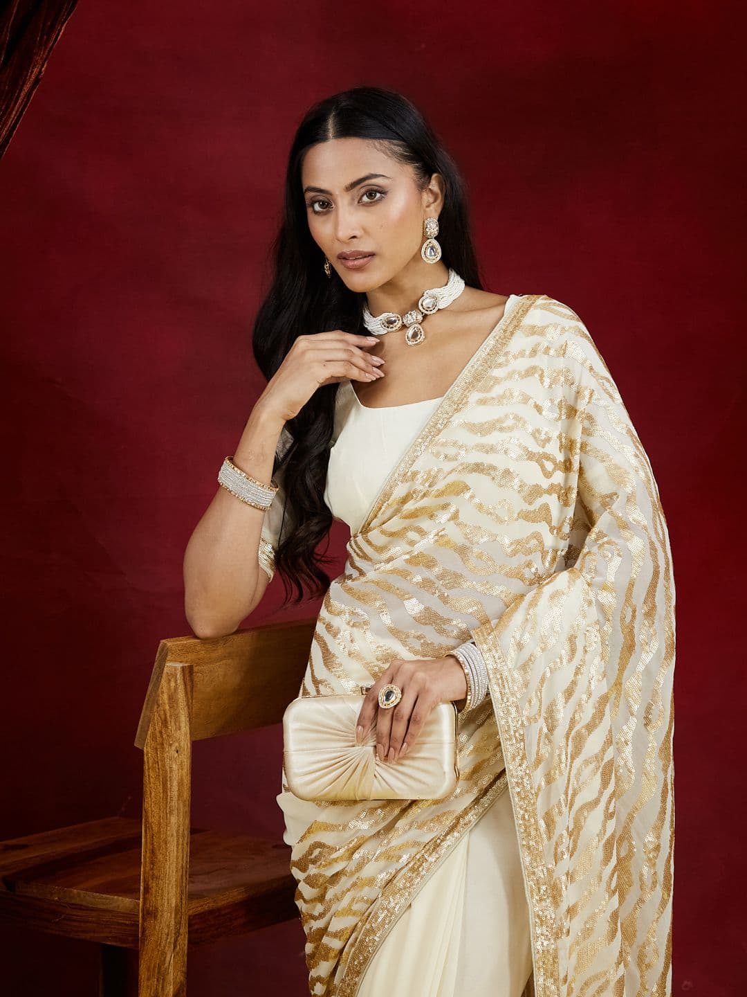 kasee Embroidered Sequinned Pure Georgette Saree - view 1