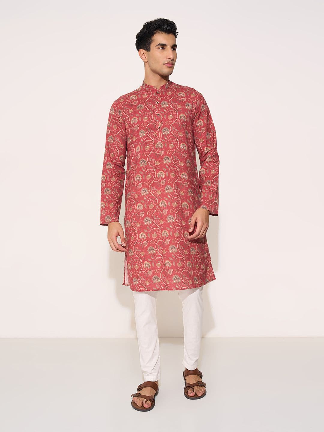 indus route by Pantaloons Men Ethnic Motifs Printed Festive Cotton Straight Kurta - view 1