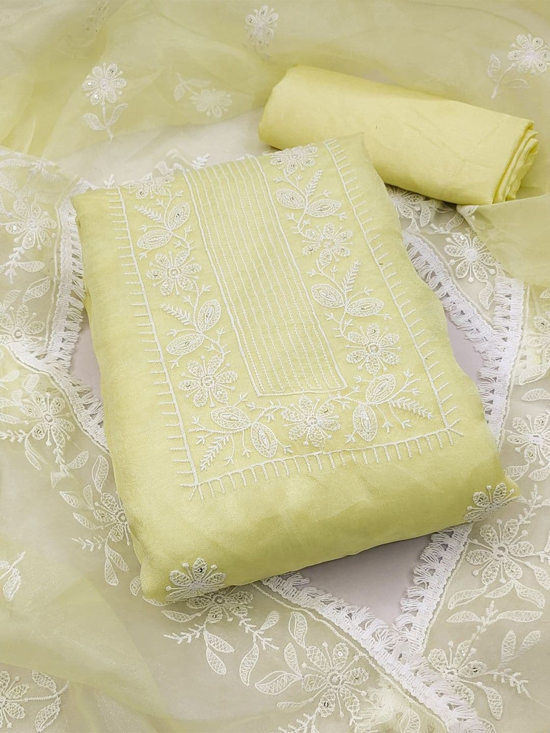 Rangtulika Ethnics Ethnic Motifs Embroidered Organza Unstitched Dress Material - view 1