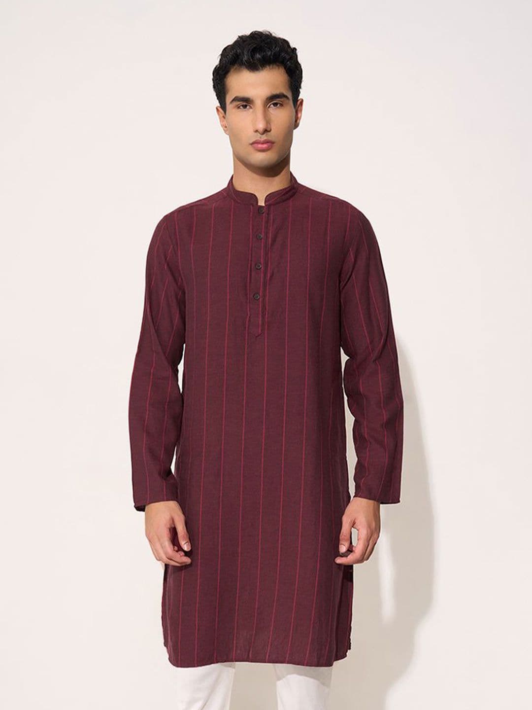 indus route by Pantaloons Men Striped Mandarin Collar Regular Straight Dobby Kurta - view 1