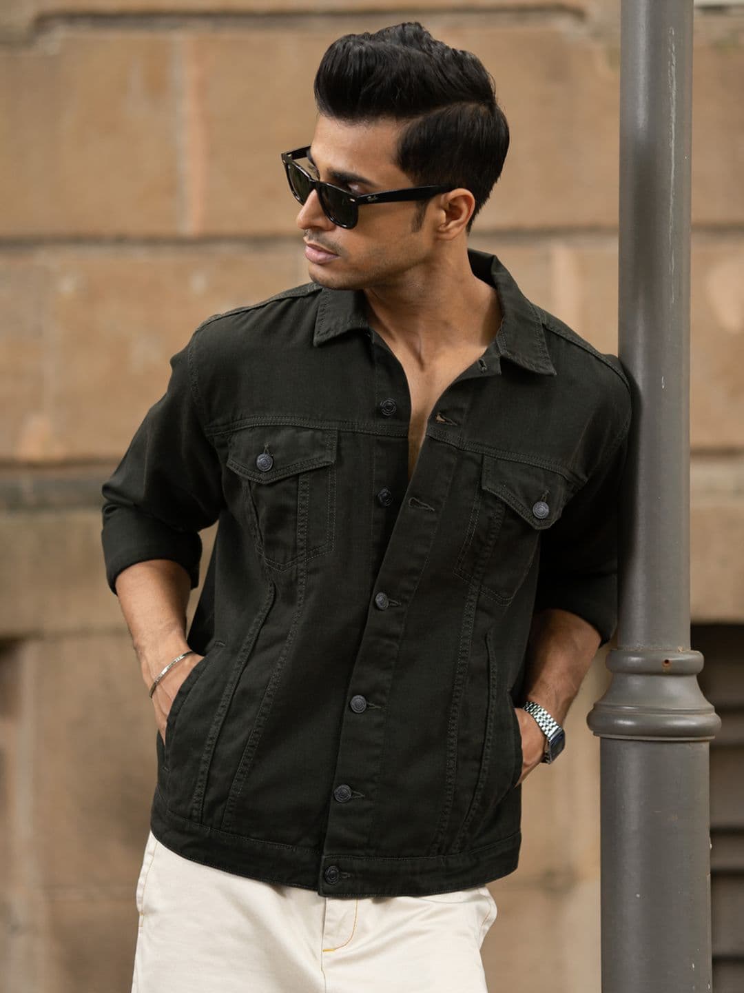 Powerlook Men Spread Collar Solid Denim Jacket - view 1