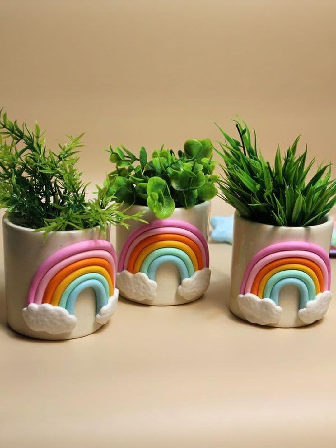 del hogar Multicolor Ceramic Rainbow Planter - view 1