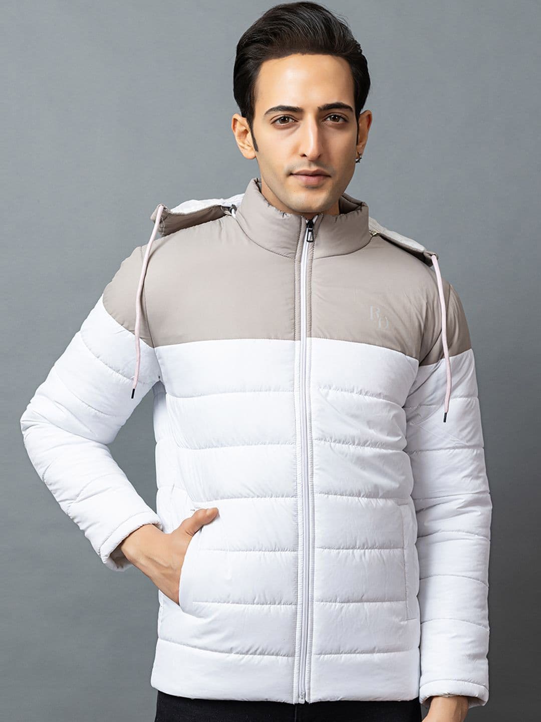 RIGHT DECISION Colourblocked Hooded Long Sleeves Quilted Jacket - view 1