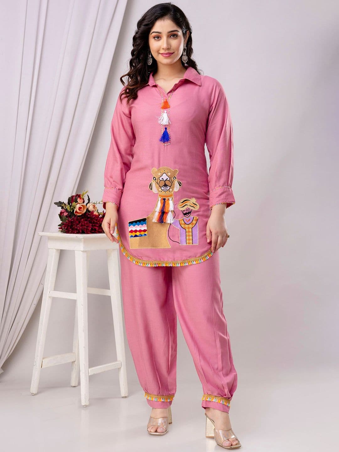 ANEEMA Women Embroidered Tunic & Trouser Co-Ord Set - view 1
