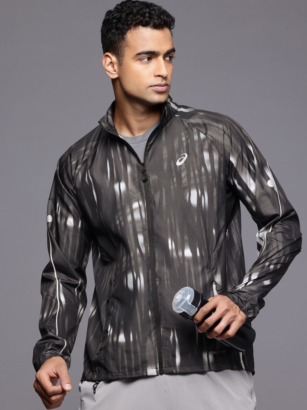 ASICS Abstract Printed Mock Collar Running Jacket - view 1