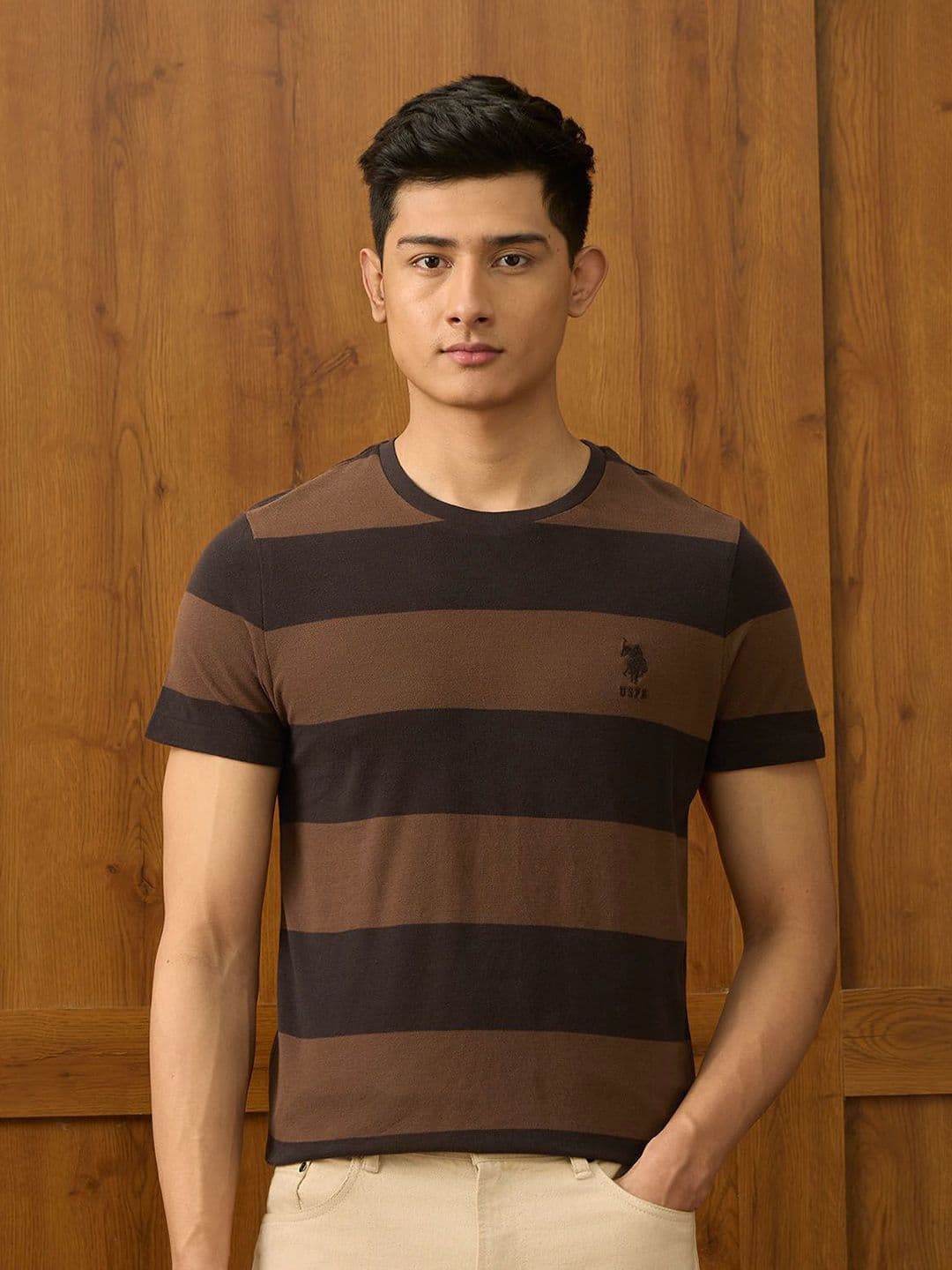 U.S. Polo Assn. Men Striped Round Neck Pure Cotton T-shirt - view 1