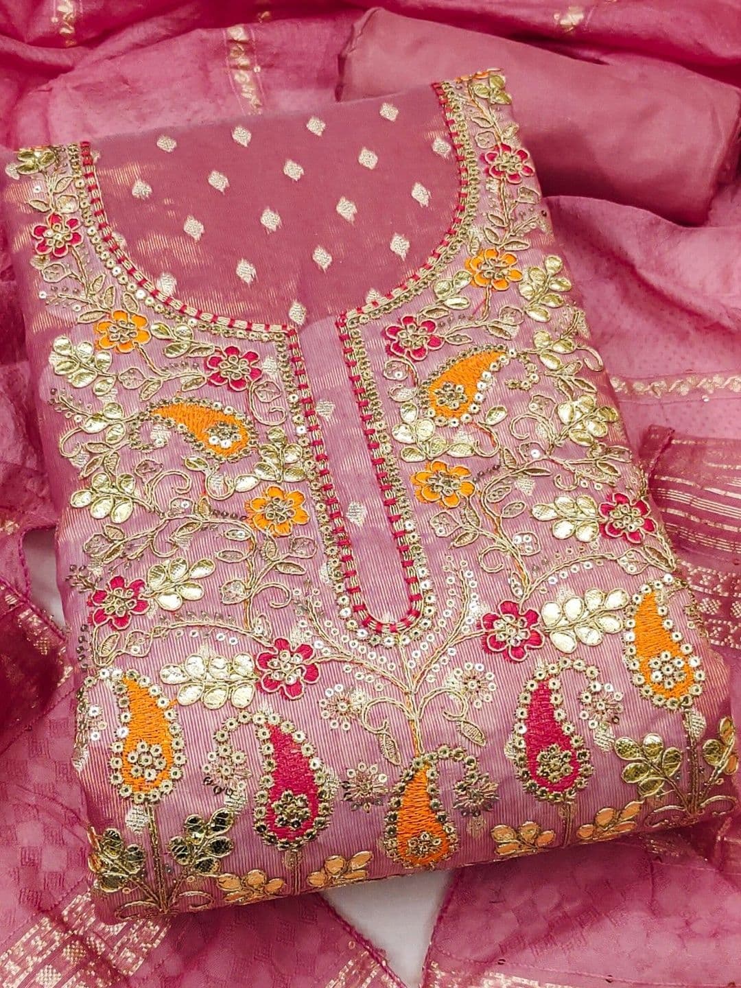KALINI Embroidered Cotton Blend Unstitched Dress Material Dress Material - view 1