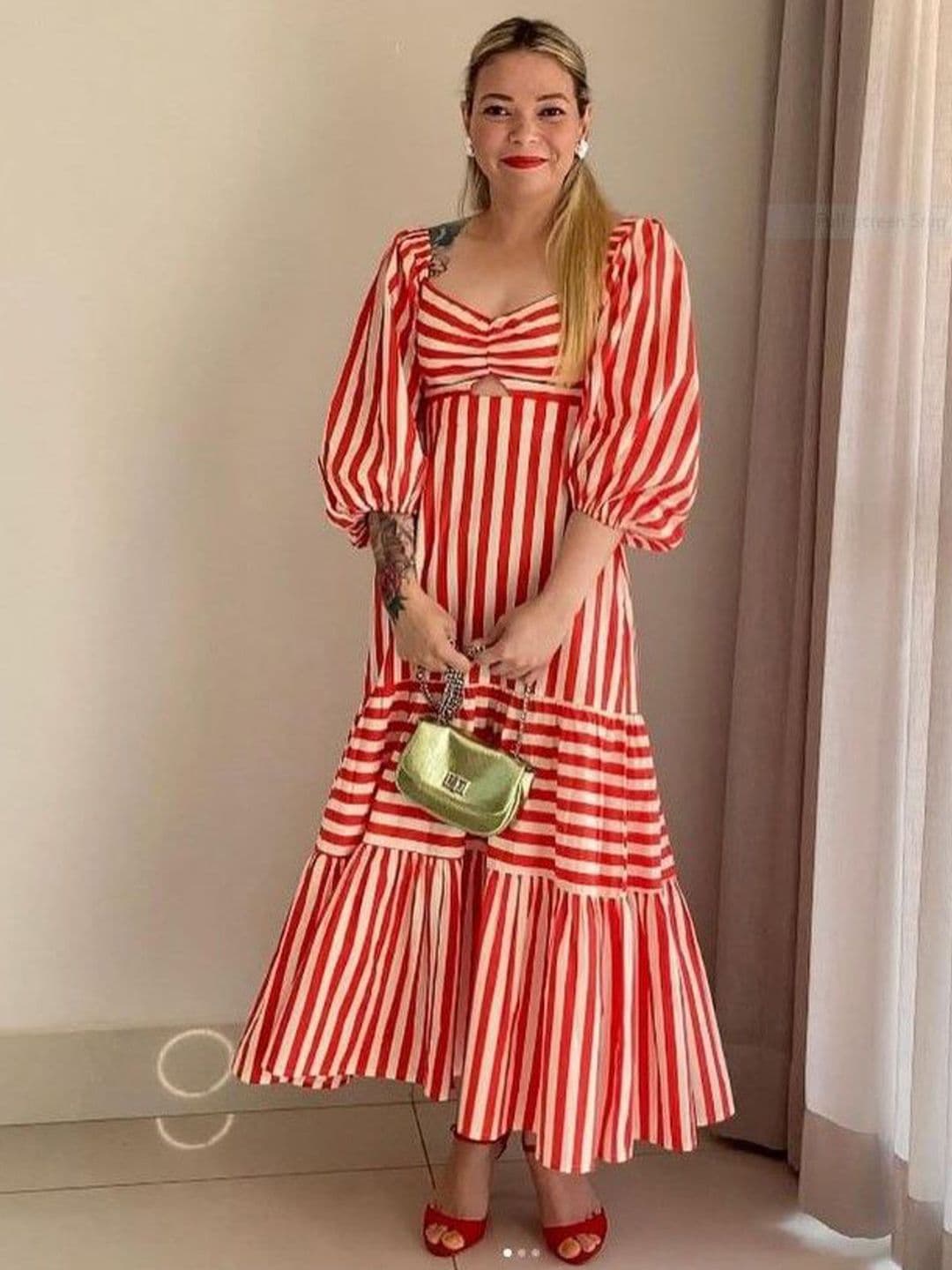 SHEETAL Associates Women Striped Puff Sleeve Crepe Fit & Flare Maxi Dress - view 1