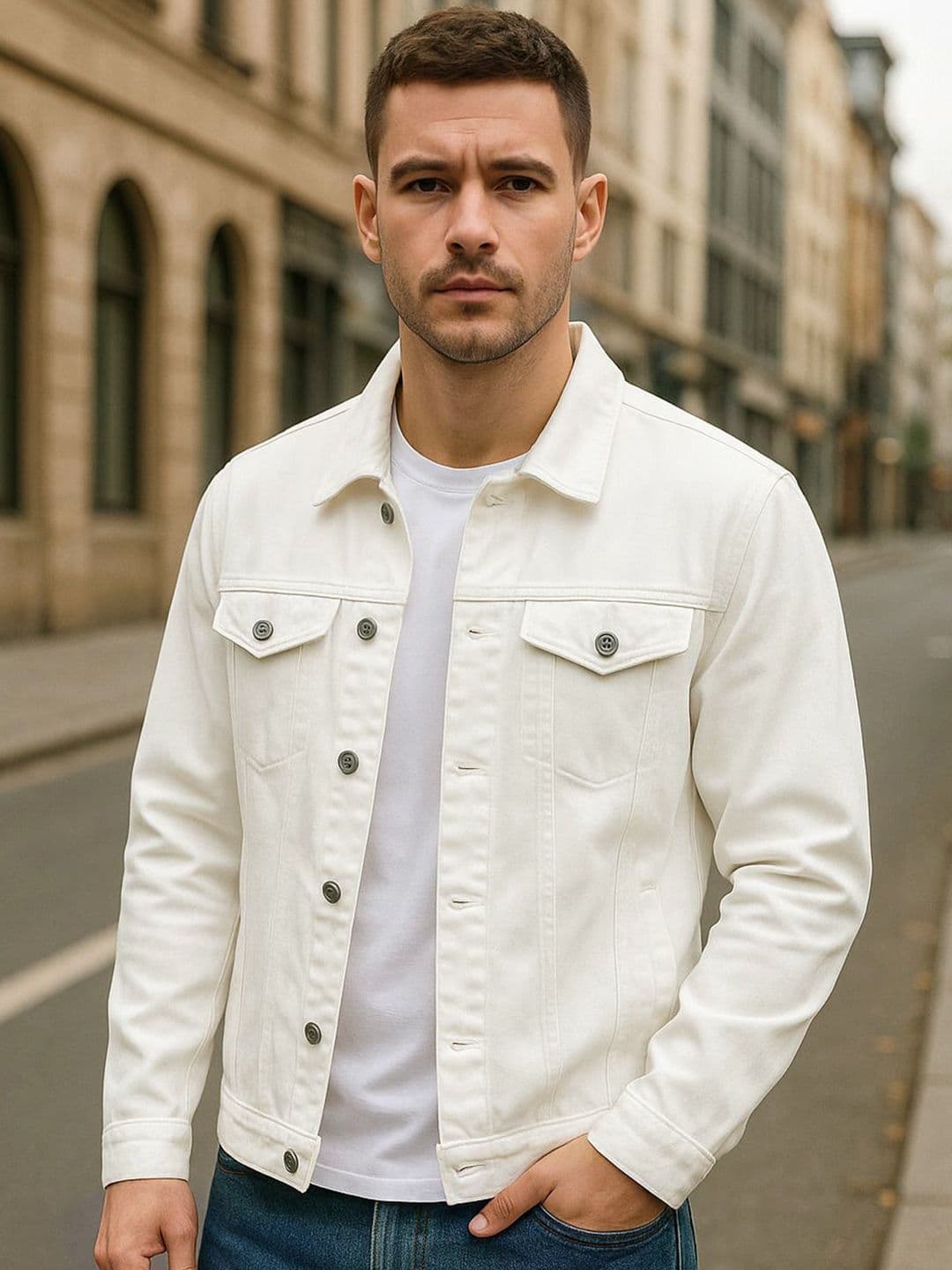 KASHIAN Washed Spread Collar Long Sleeves Denim Jacket - view 1