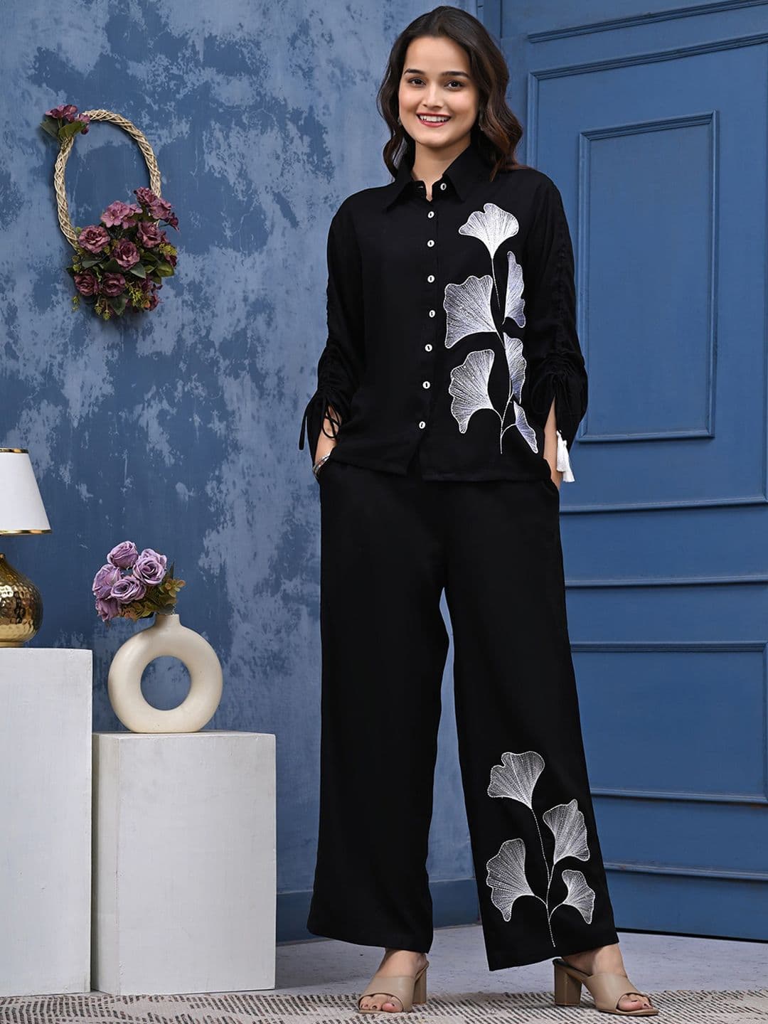 ANEEMA Embroidered Shirt & Trouser Co-Ord Set - view 1