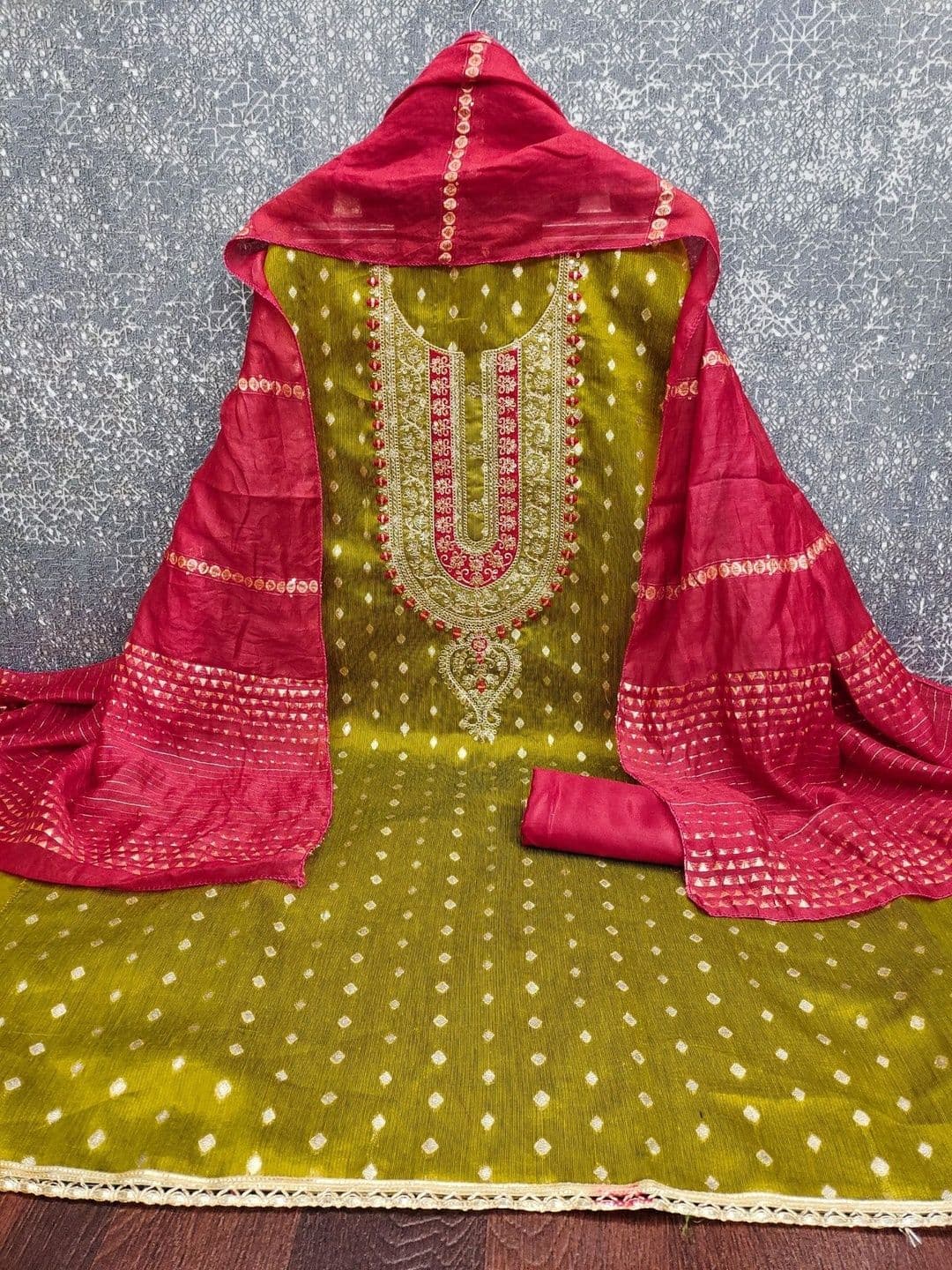 KALINI Embroidered Cotton Blend Unstitched Dress Material Dress Material - view 1