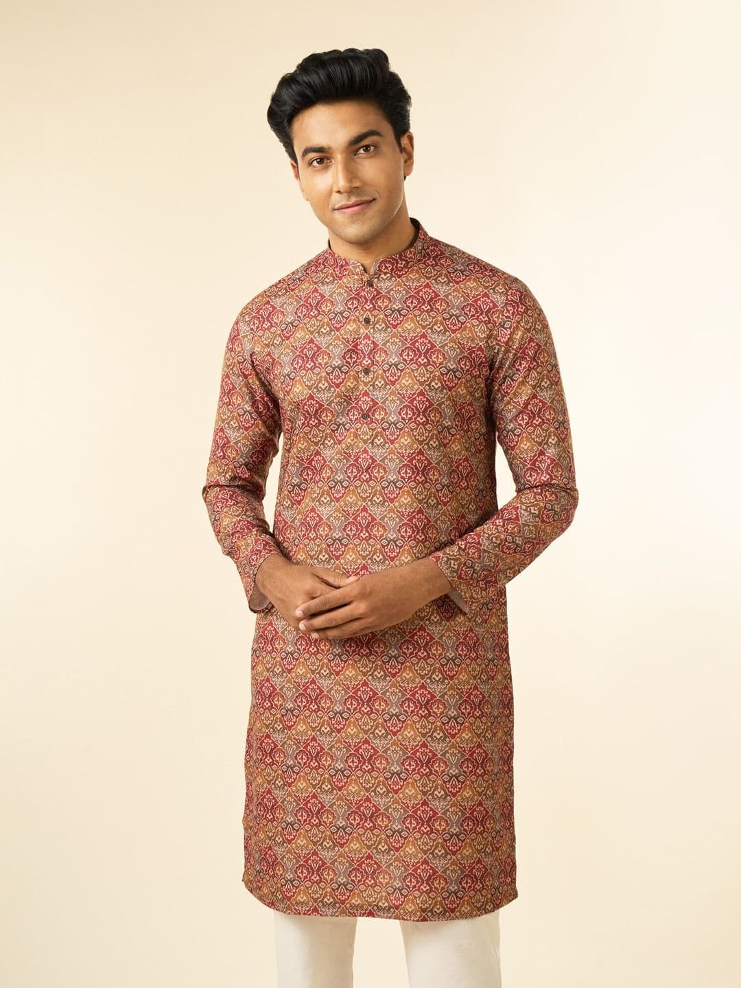 Diwas by Manyavar Men Ethnic Motifs Printed Festive Cotton Straight Kurta - view 1