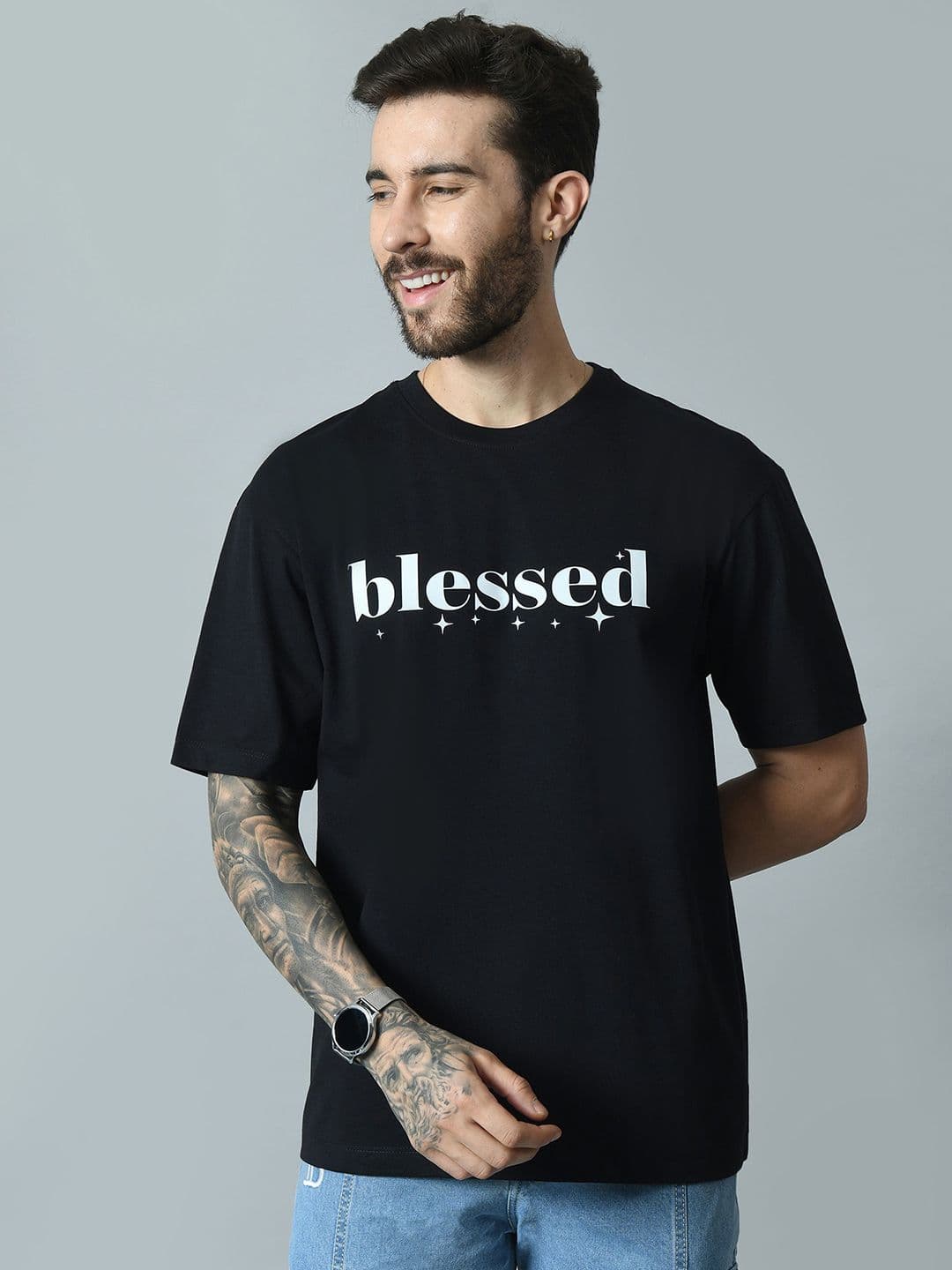 Mast & Harbour Men Typography Printed Round Neck Cotton Oversized T-shirt - view 1