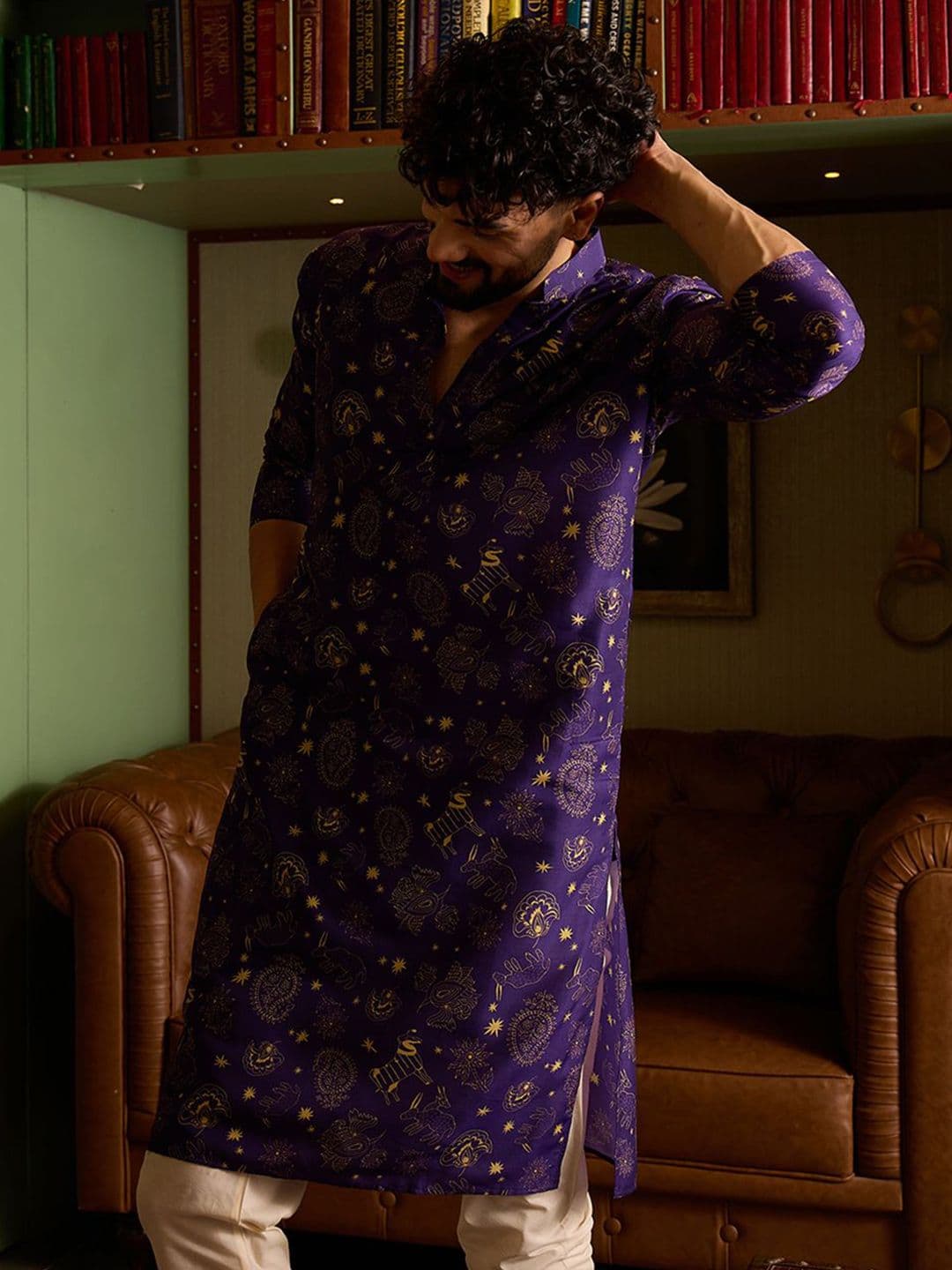 CHHAAP Purple Floral Printed Indie Prints Silk Kurta - view 1