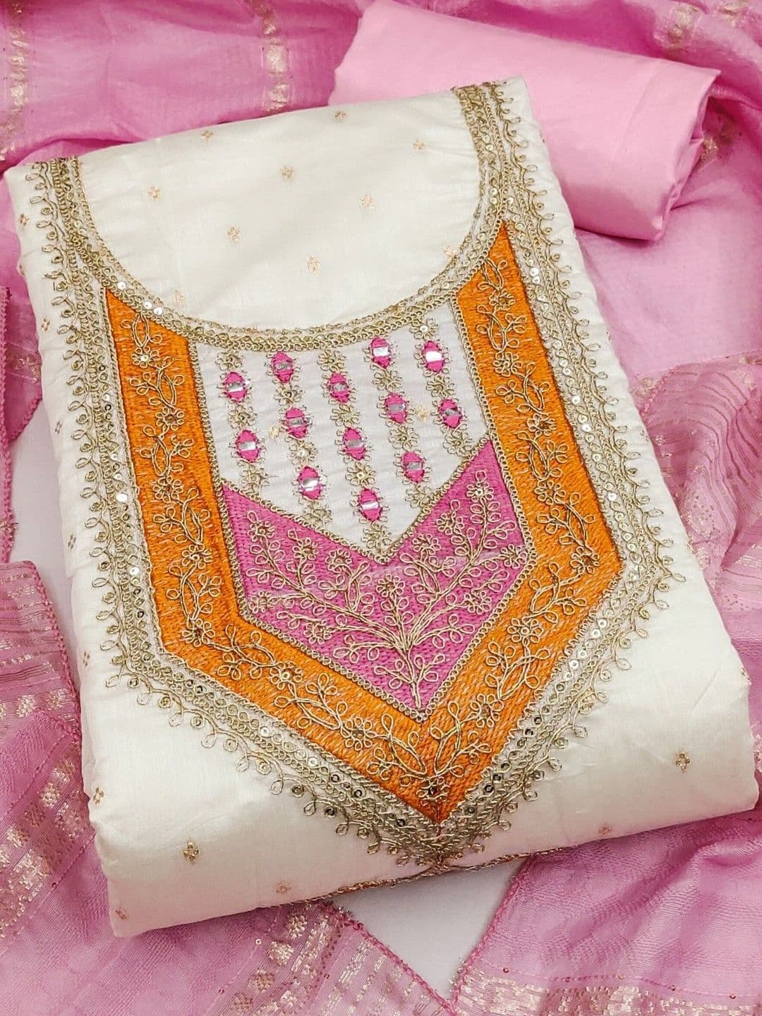 KALINI Embroidered Cotton Blend Unstitched Dress Material Dress Material - view 1