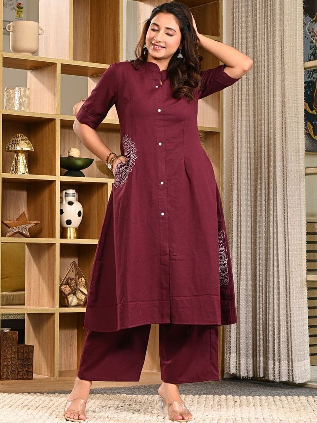Indi INSIDE Women Ethnic Motifs Printed Cotton A-Line Kurta with Trousers - view 1