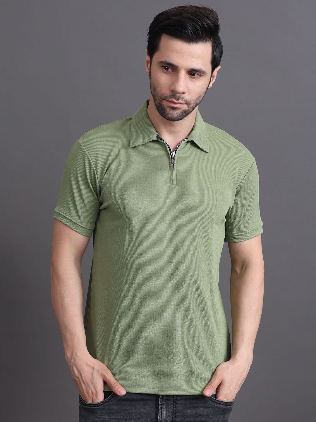 GRACIT Men Self Design Polo Collar Cotton Slim Fit T-shirt - view 1