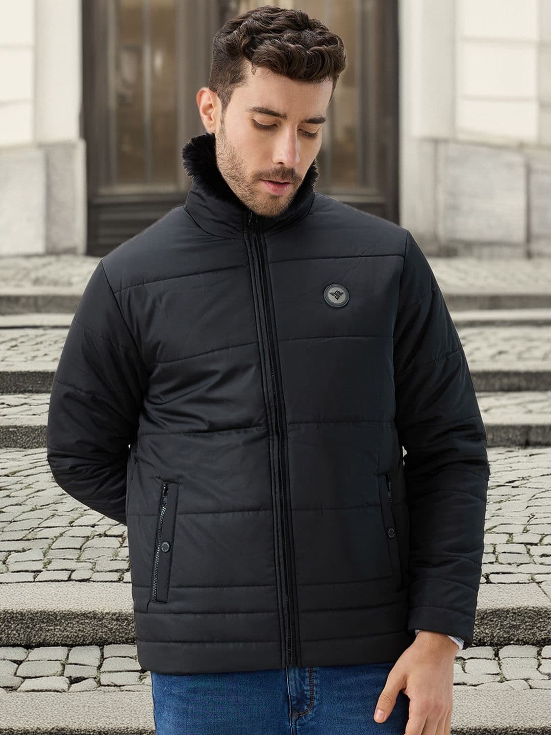 Status Quo Men Stand Collar Solid Lightweight Quilted Jacket - view 1