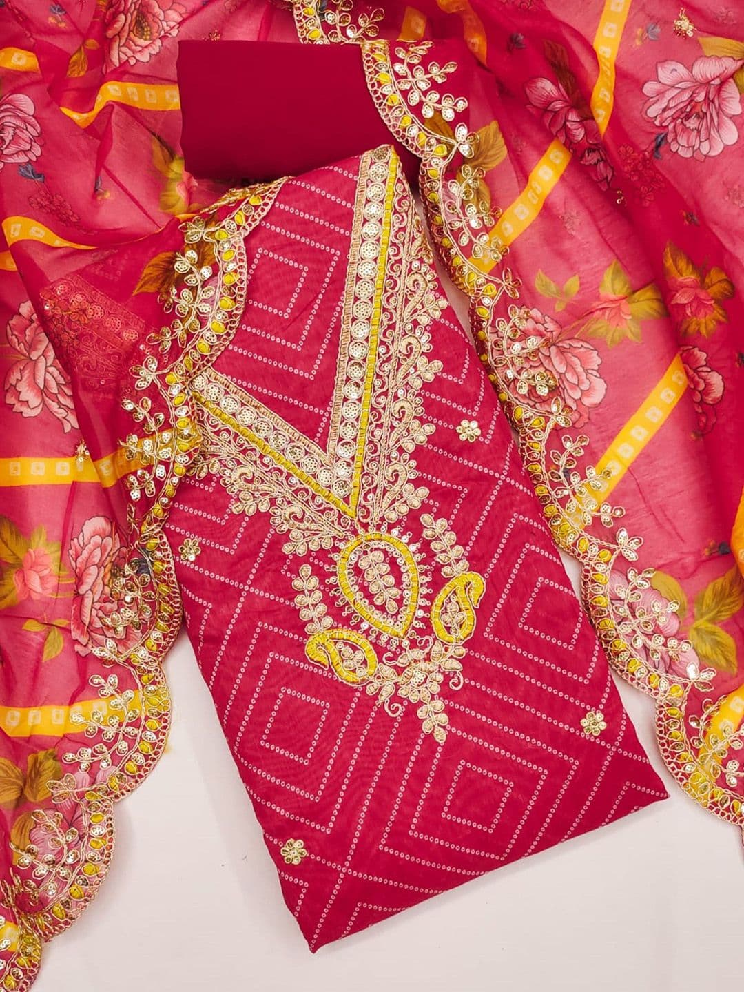 LeeliPeeri Designer Bandhani Embroidered Unstitched Dress Material - view 1