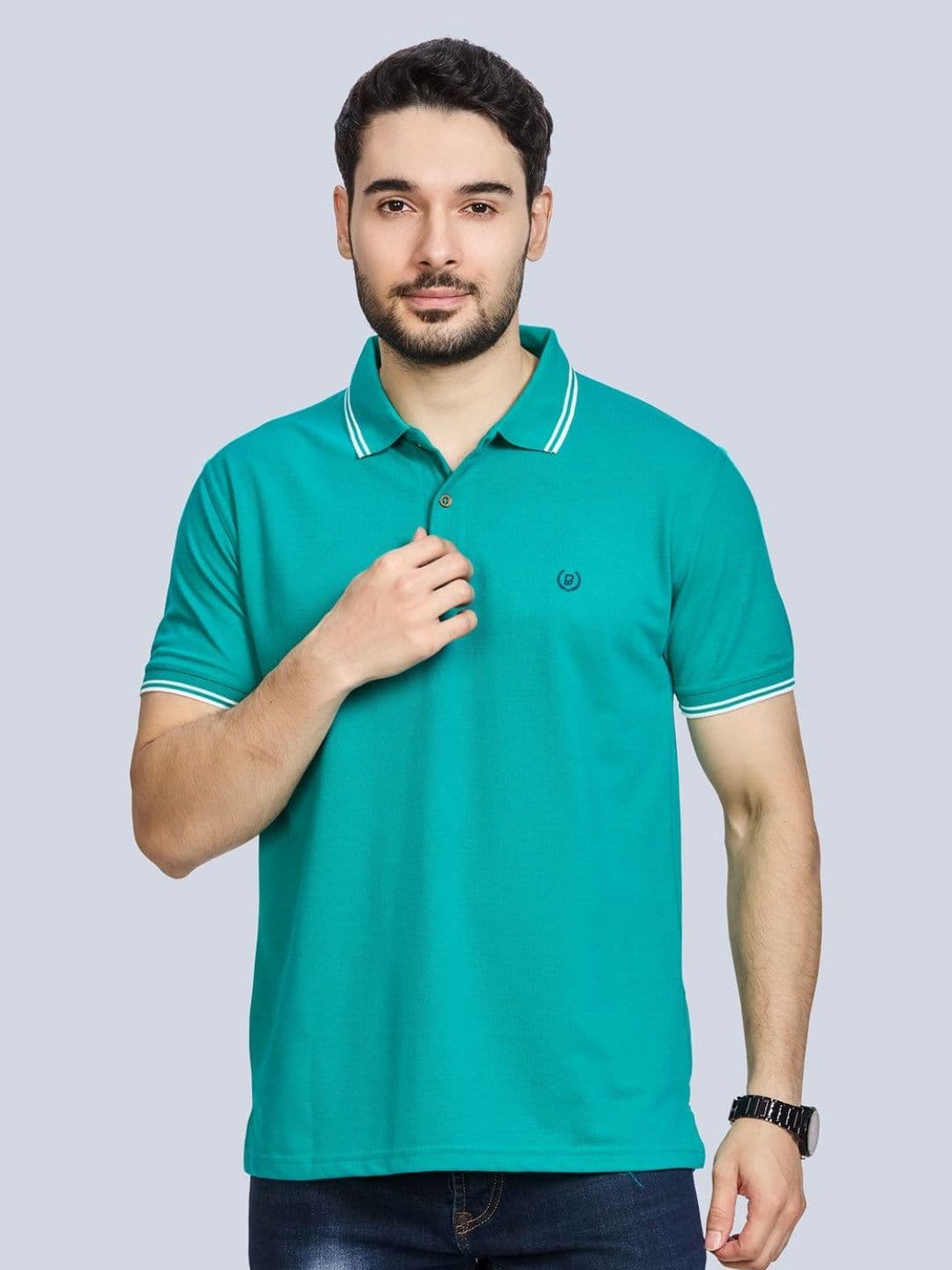 BE POSITIVE Brand Logo Printed All Seasons Polo Collar Cotton T-shirt - view 1