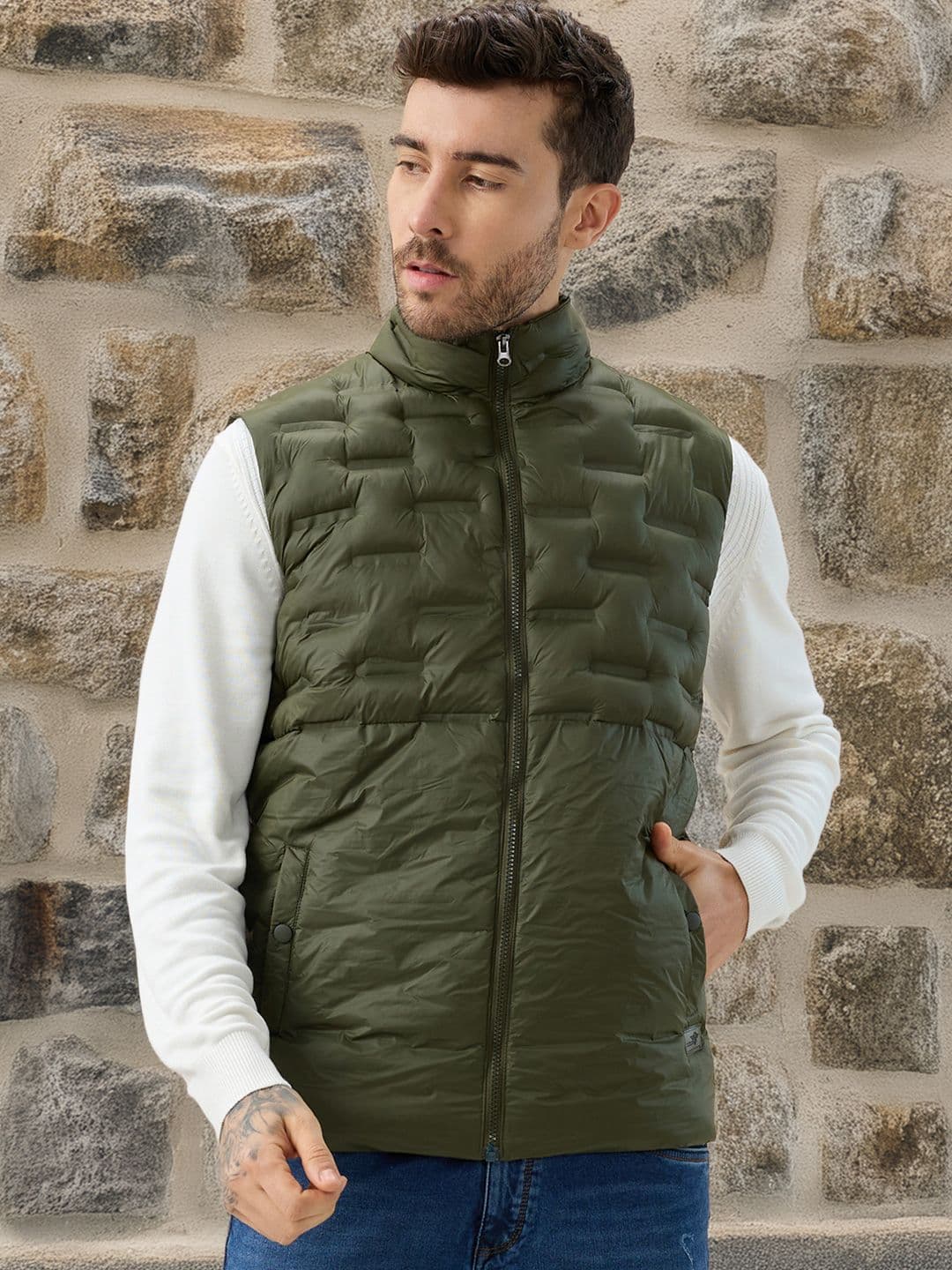 Status Quo Men Stand Collar Solid Lightweight Quilted Jacket - view 1