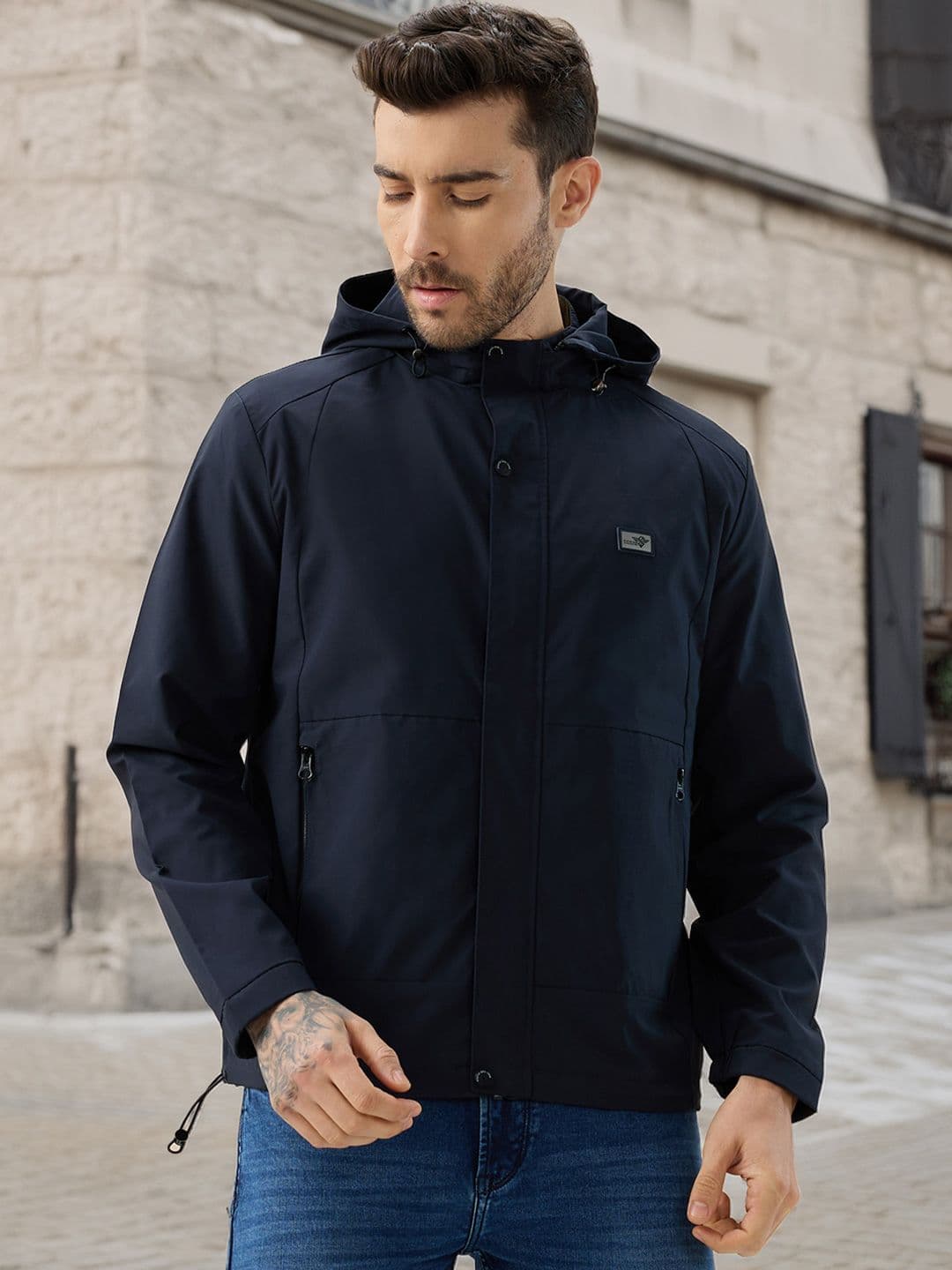 Status Quo Men Hooded Solid Lightweight Tailored Jacket - view 1