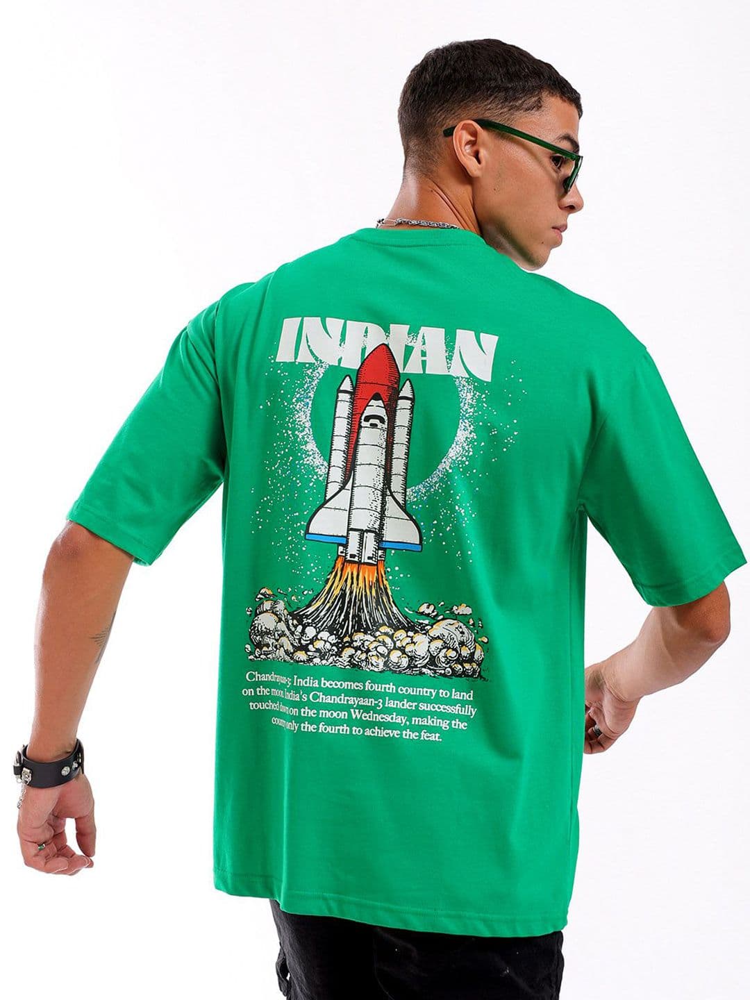 The Indian Garage Co Pure Cotton Back Printed Boxy Oversized Round Neck T-shirt - view 1