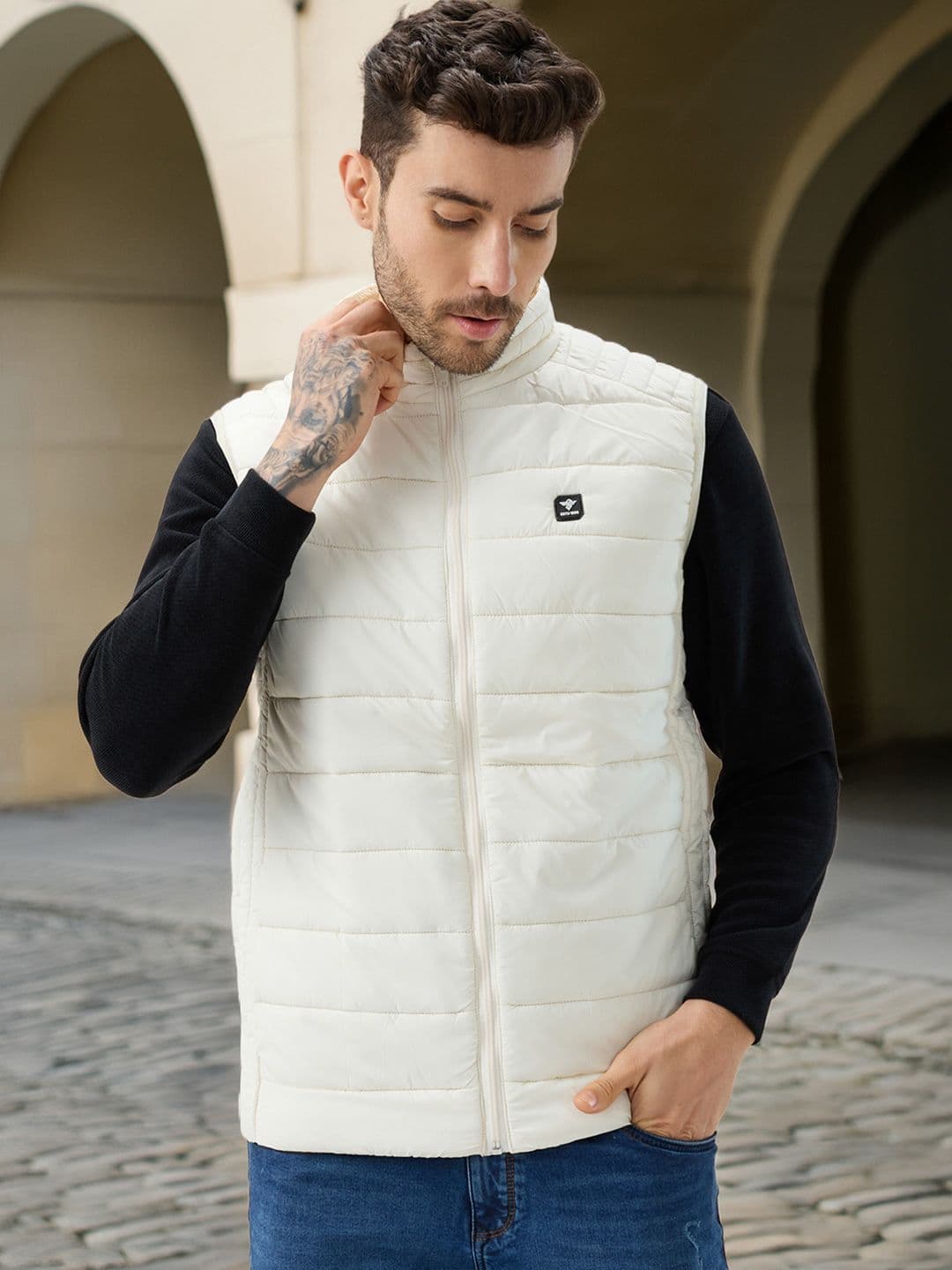 Status Quo Men Stand Collar Solid Lightweight Padded Jacket - view 1