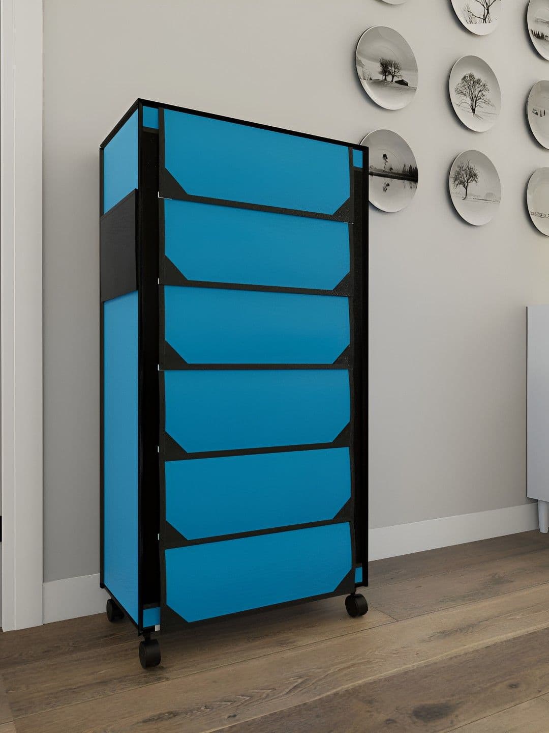 Fabura Blue & Black 6-Layers Shoe Rack With Wheels - view 1